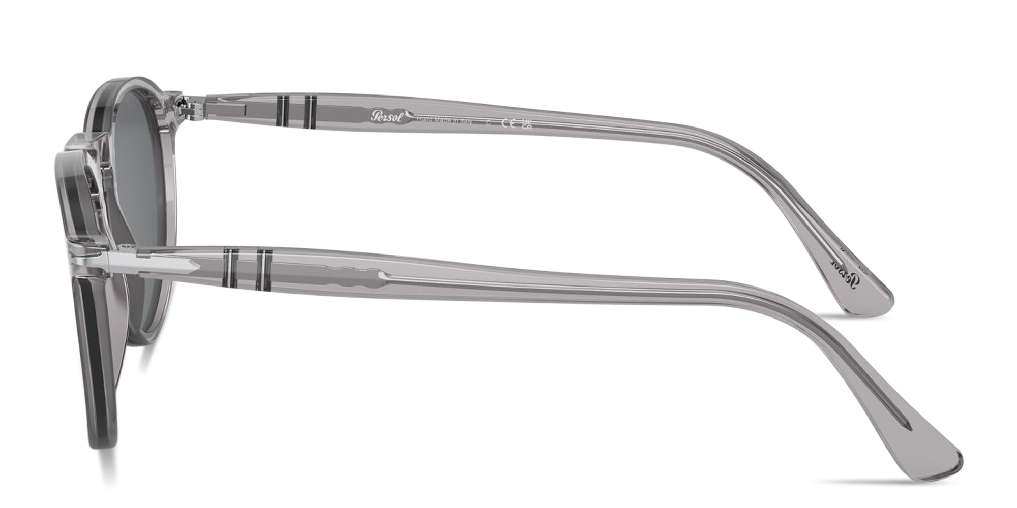 Shop PERSOL Arrow Unisex Round Sunglasses in Transparent Grey online.