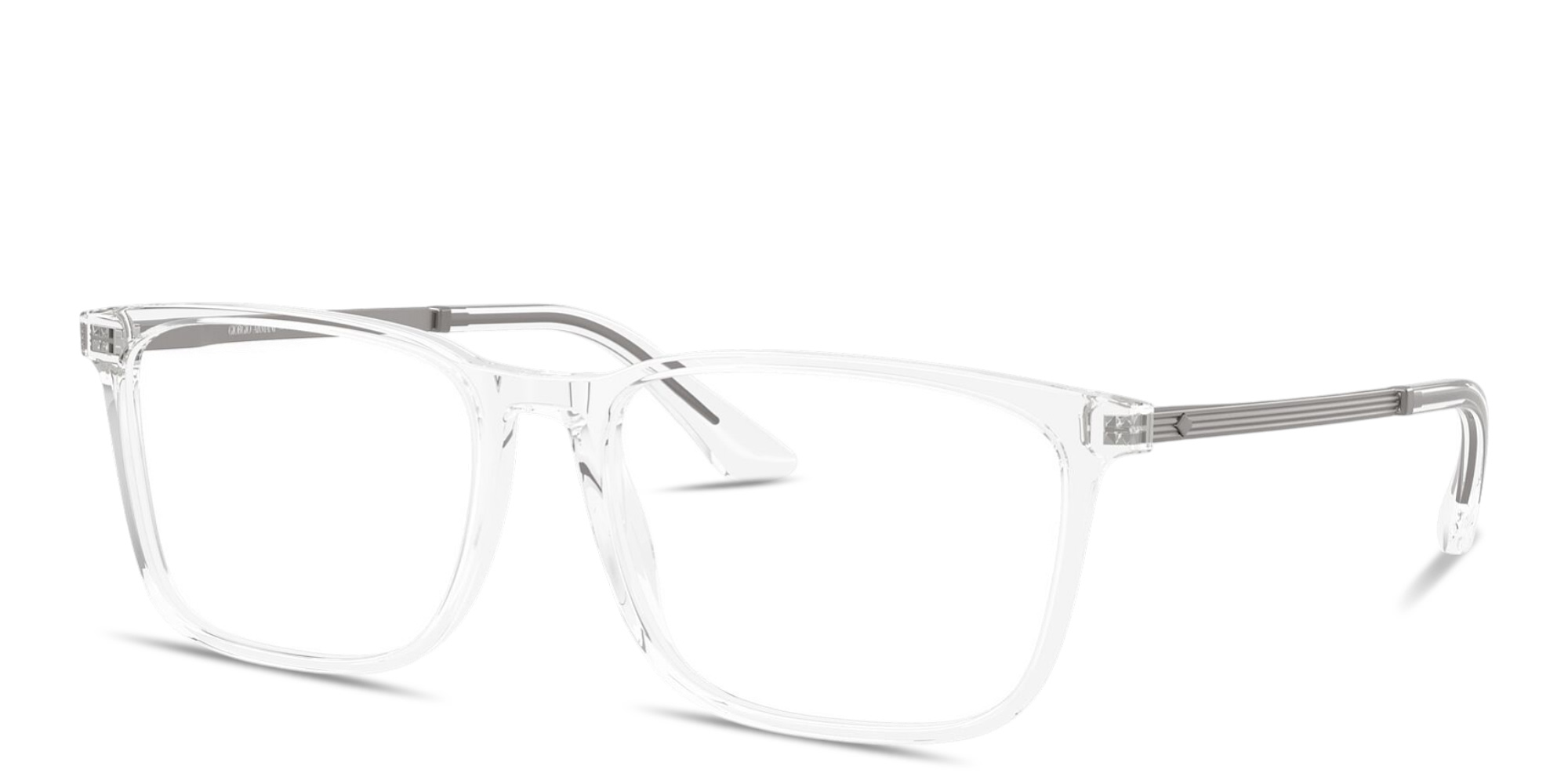 Shop GIORGIO ARMANI Engraved Logo Wide Rectangle Eyeglasses in Clear online.