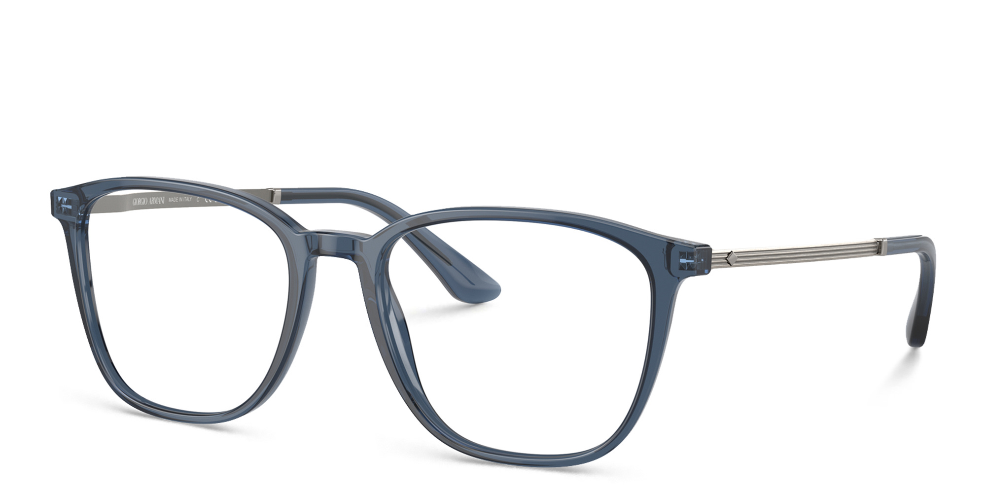 Shop GIORGIO ARMANI Square Eyeglasses in Transparent Blue online.