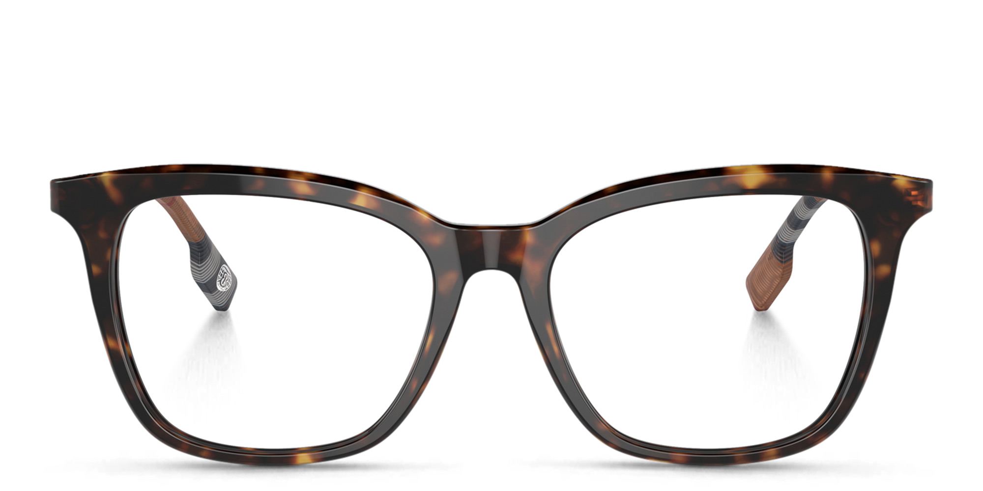 BURBERRY Check Pattern Square Eyeglasses in Dark Havana – Product Photo 1
