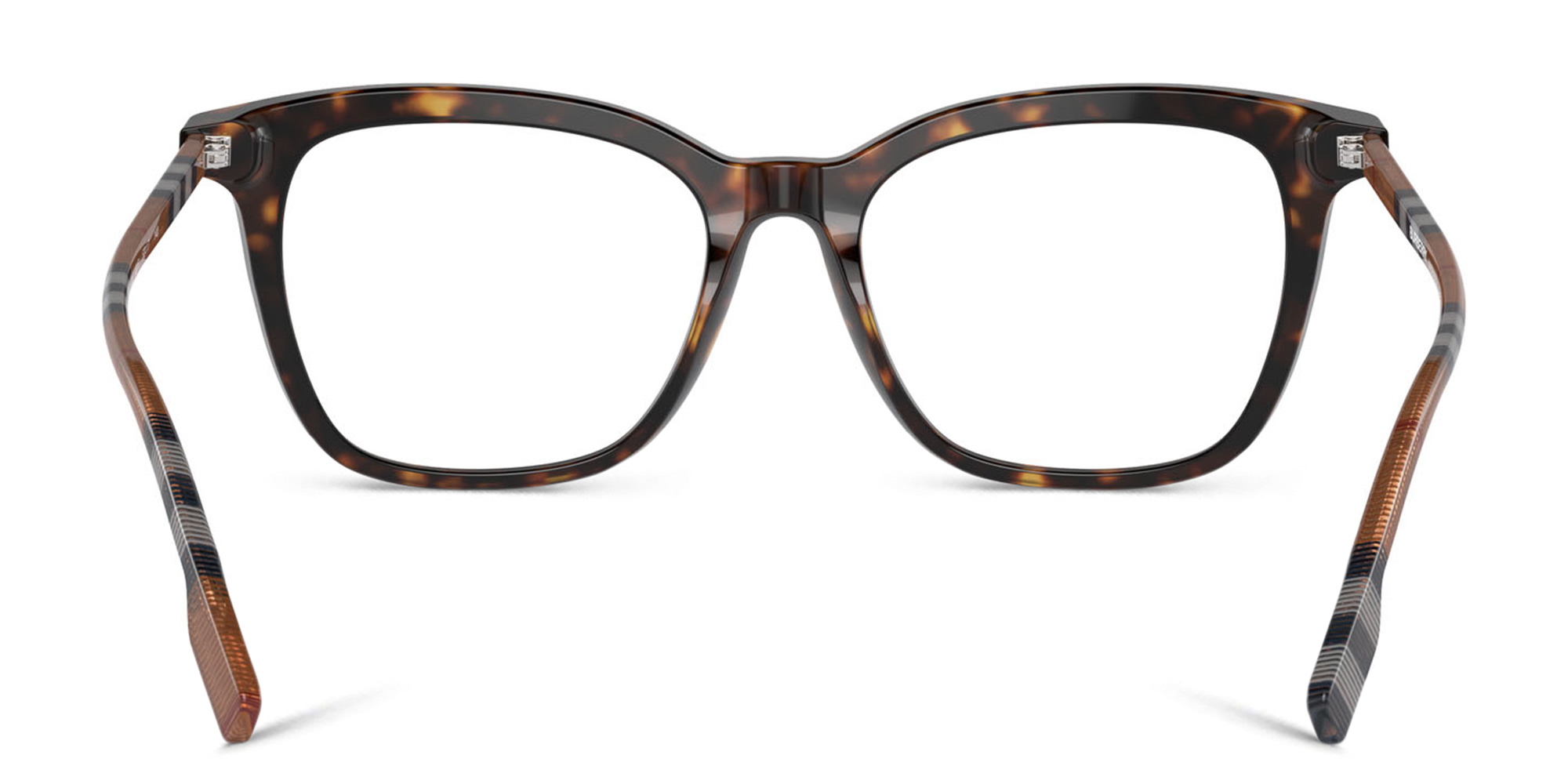 BURBERRY Check Pattern Square Eyeglasses in Dark Havana – Product Photo 4