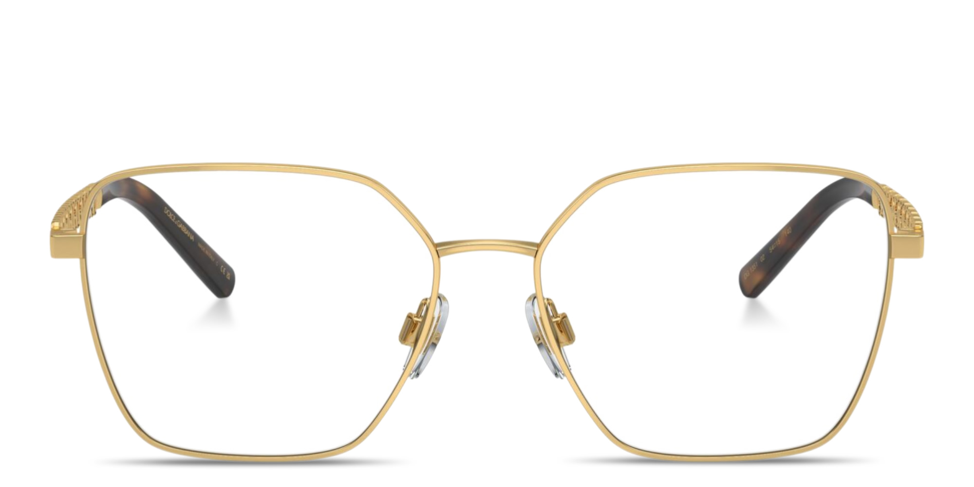 Shop Dolce & Gabbana DG Logo Wide Square Eyeglasses in Gold online.