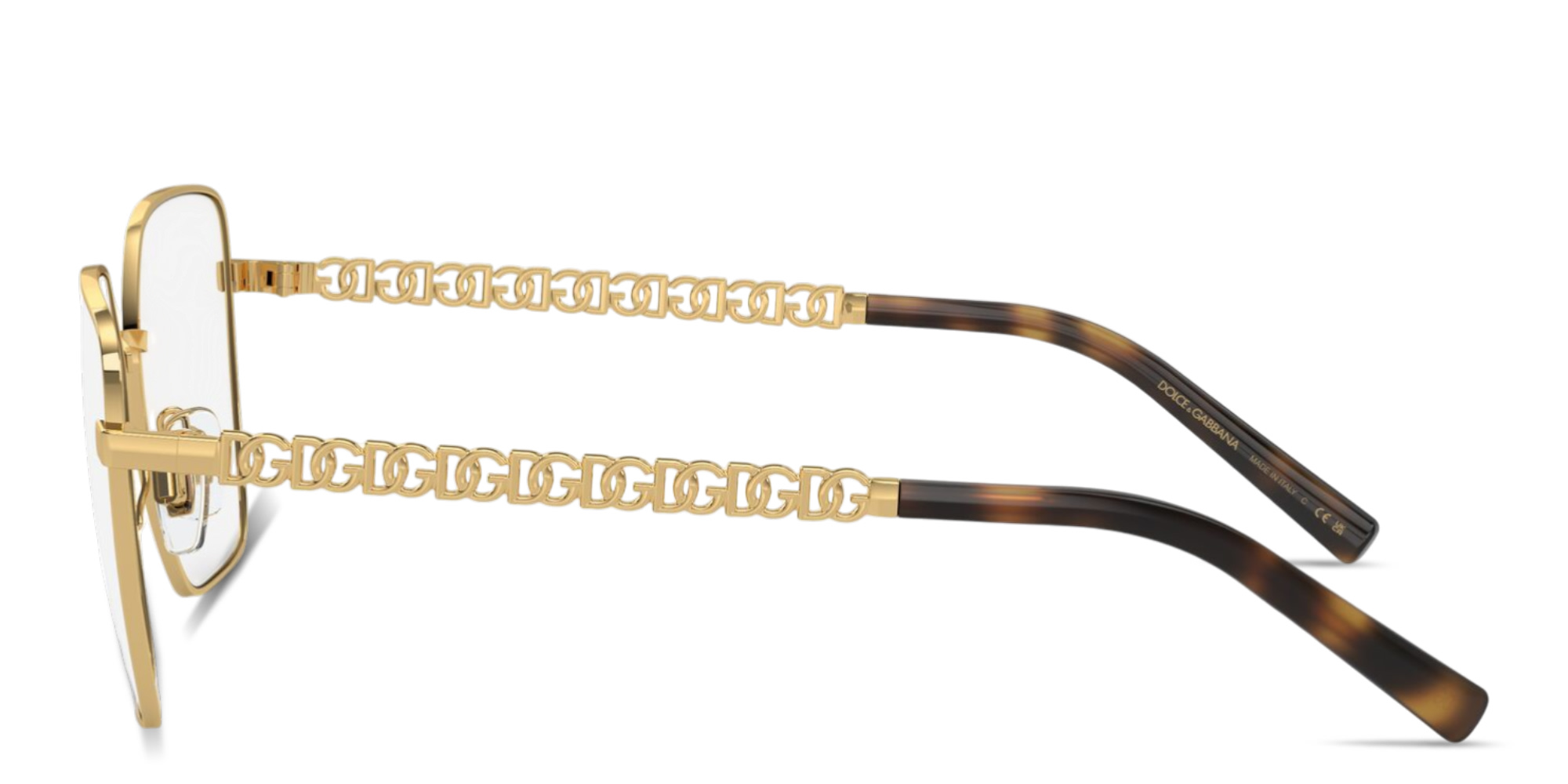 Shop Dolce & Gabbana DG Logo Wide Square Eyeglasses in Gold online.
