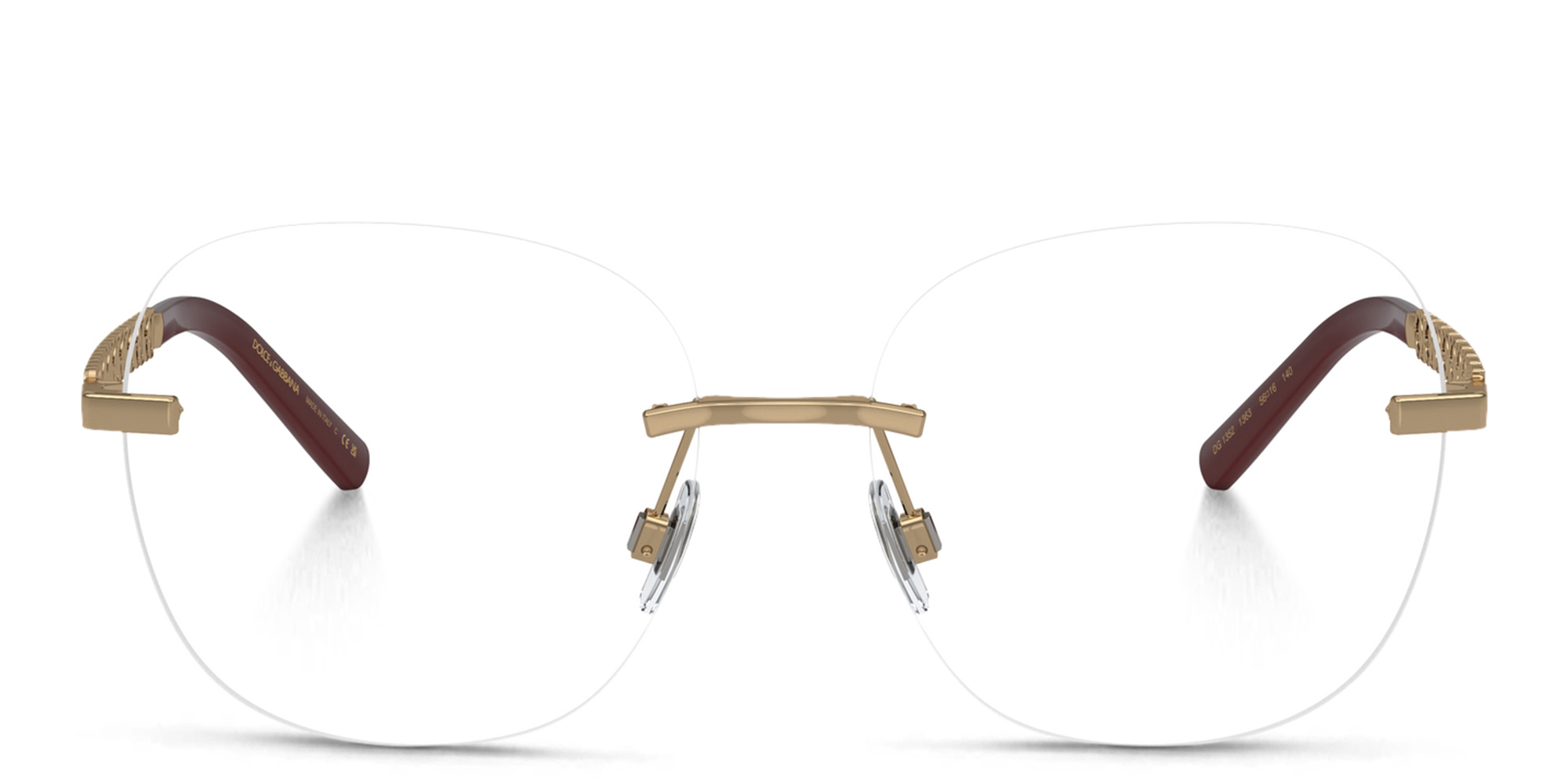 Shop Dolce & Gabbana Rimless Wide Panthos Eyeglasses in Copper online.