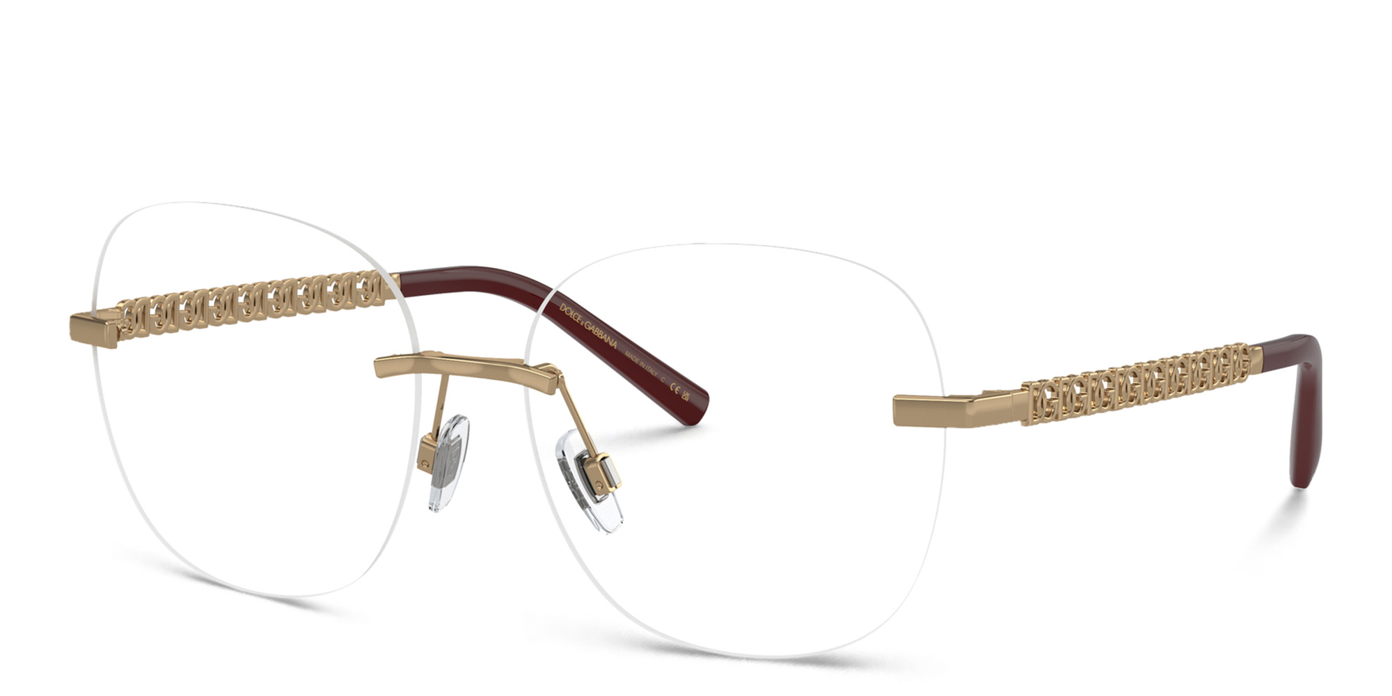 Shop Dolce & Gabbana Rimless Wide Panthos Eyeglasses in Copper online.