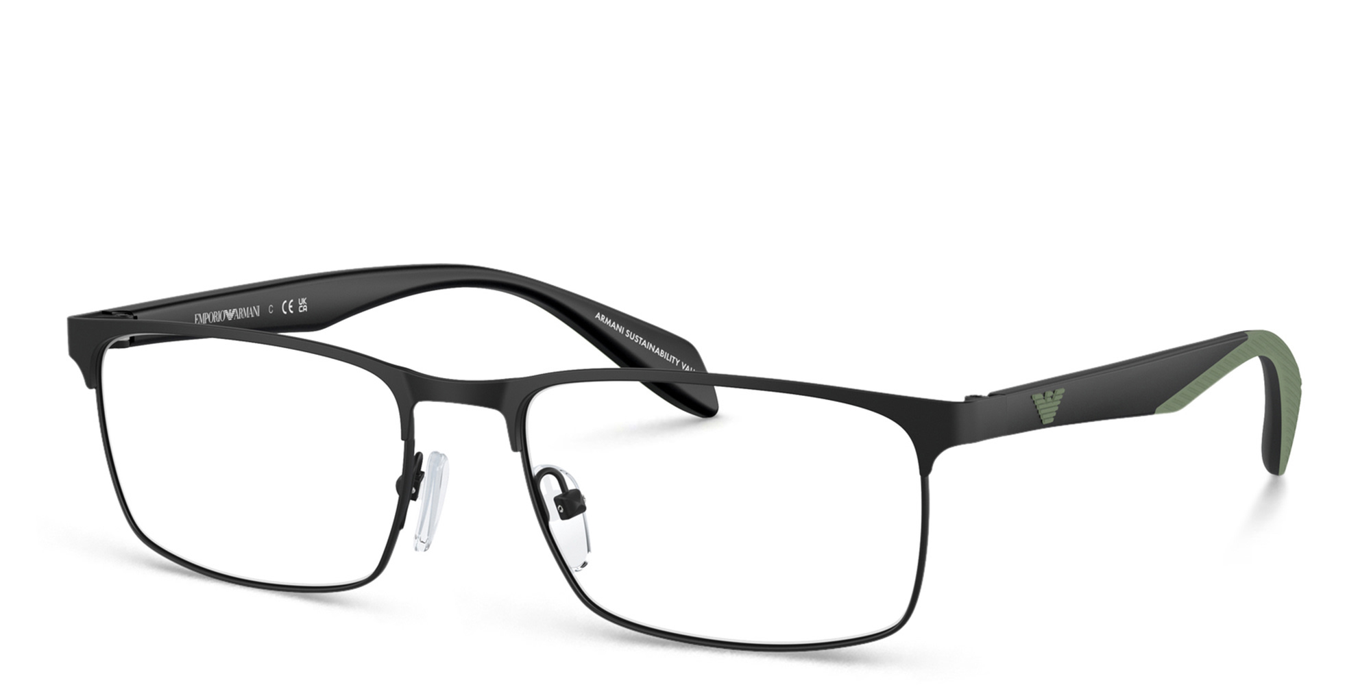 Shop Emporio Armani Wide Rectangle Eyeglasses in Matte Black online.