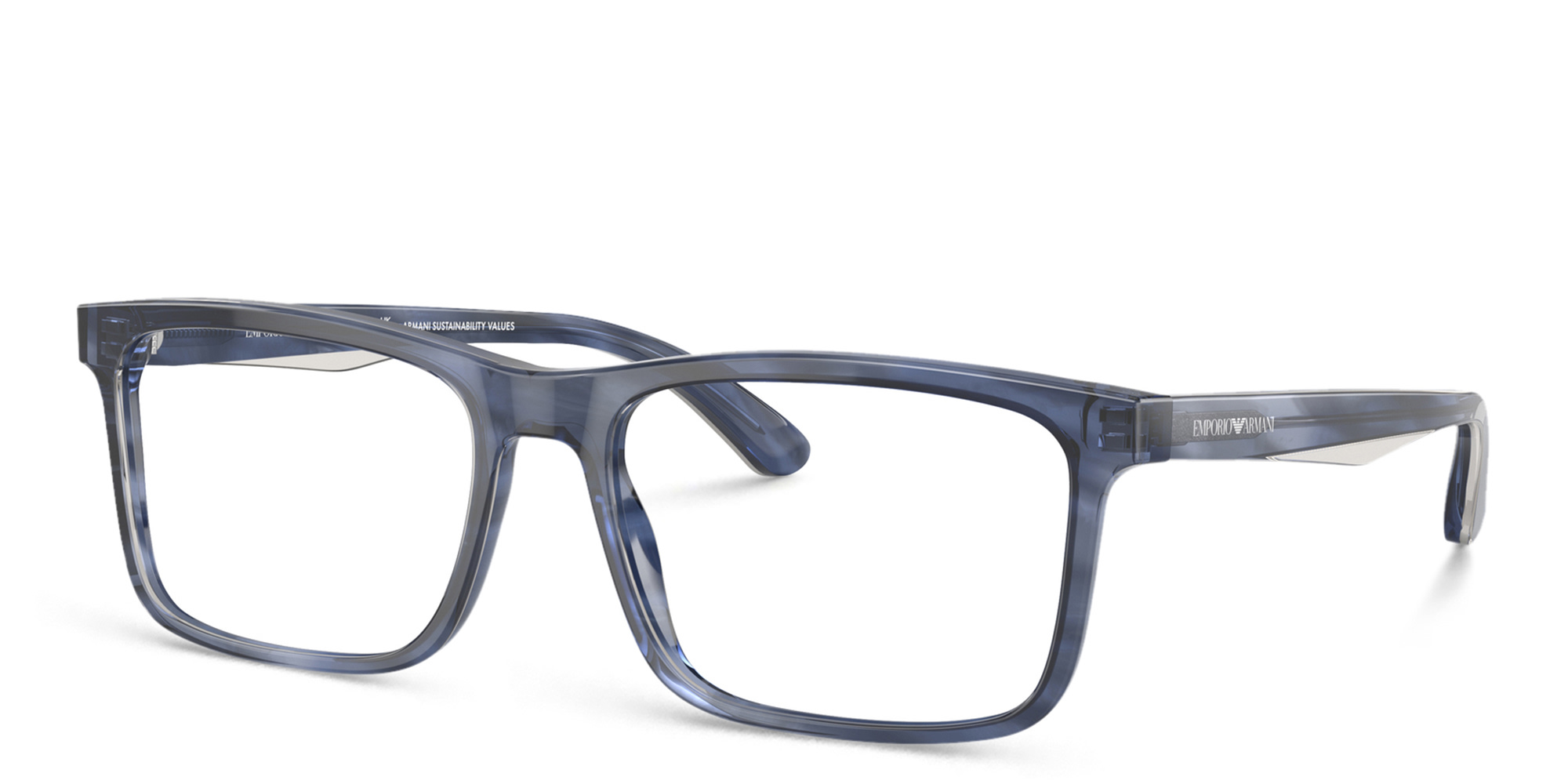 Shop Emporio Armani Square Eyeglasses in Blue online.