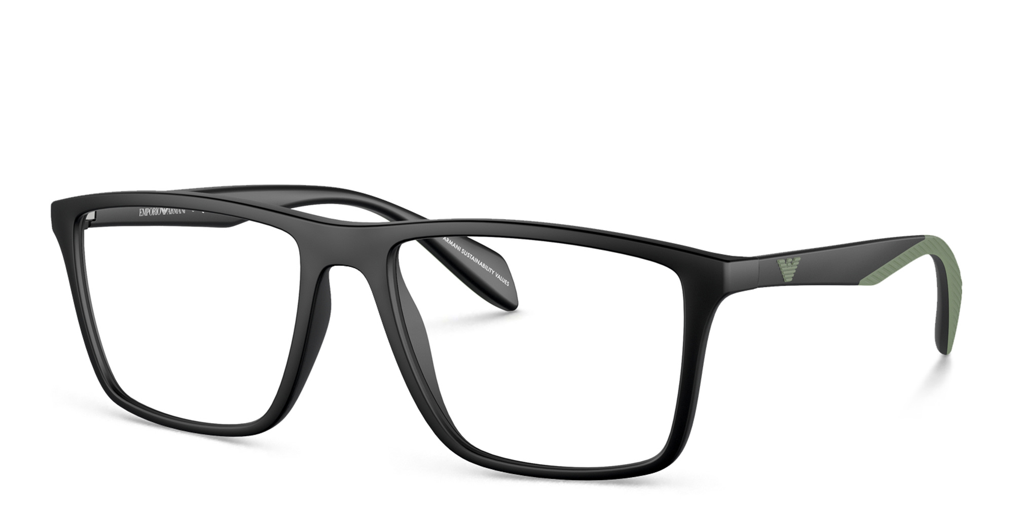 Shop Emporio Armani Wide Pillow Eyeglasses in Matte Black online.