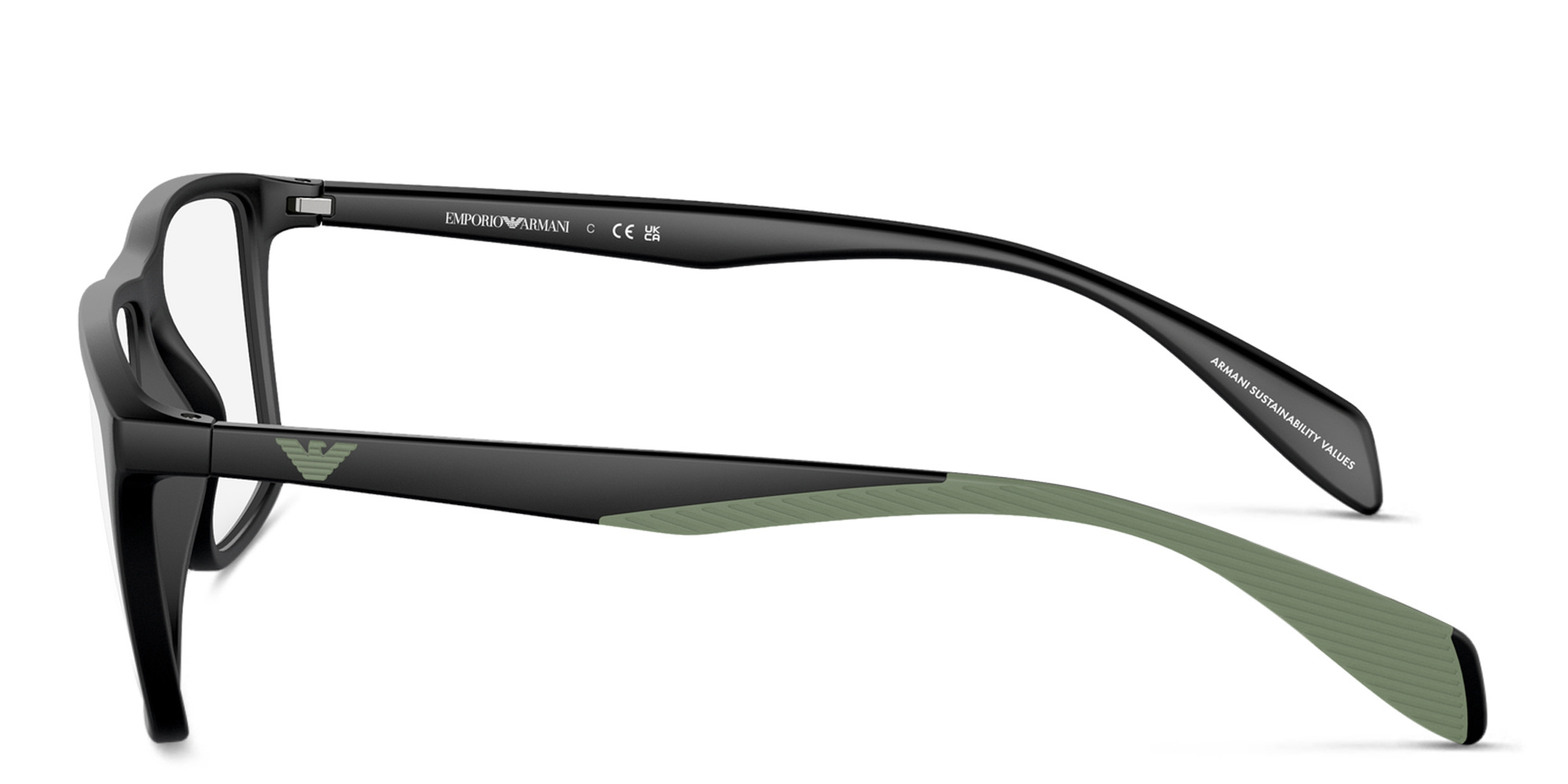 Shop Emporio Armani Wide Pillow Eyeglasses in Matte Black online.