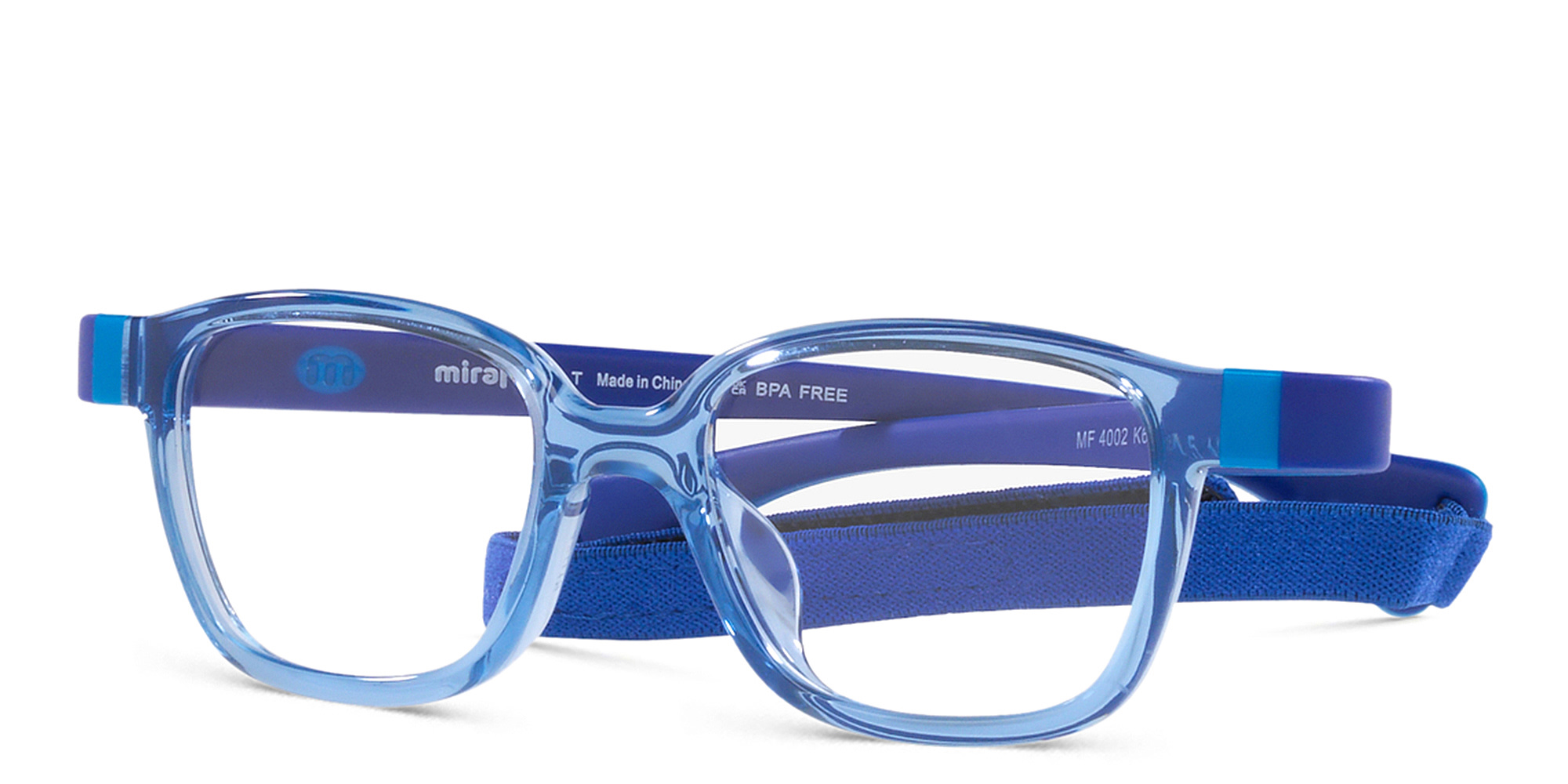 Mira Flex Logo Kids Square Eyeglasses in Light Blue – Product Photo 2