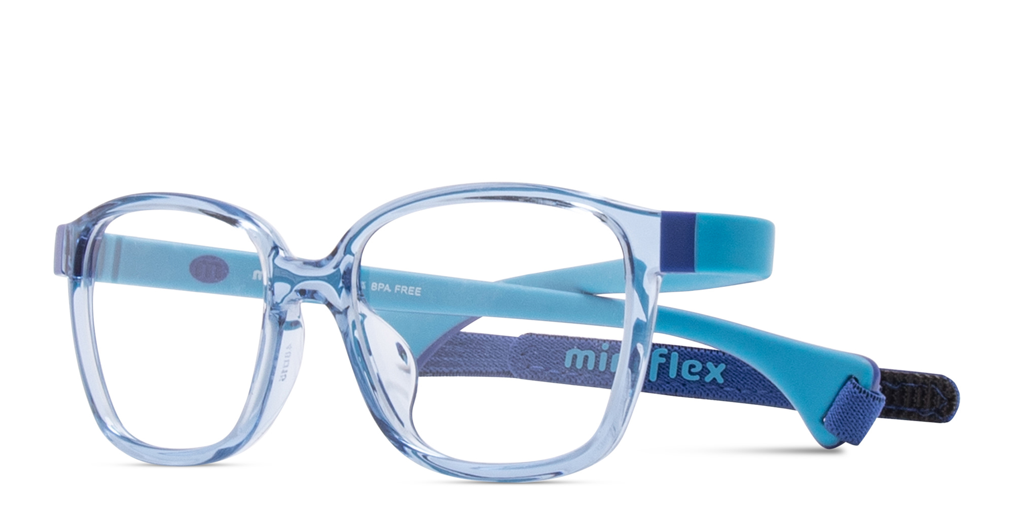 Shop Mira Flex Flexible & Safe Kids Square Eyeglasses in Shiny Light Blue online.