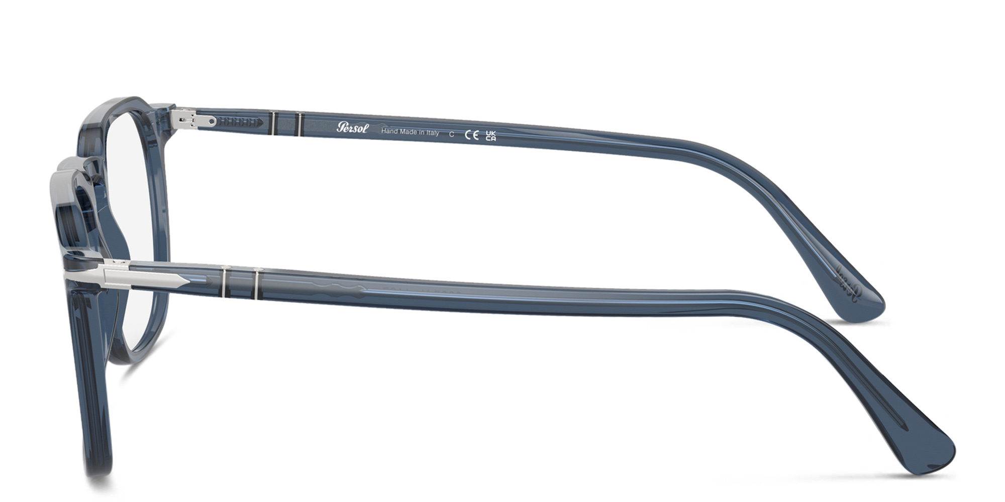 PERSOL Unisex Panthos Eyeglasses in Transparent Blue – Product Photo 3