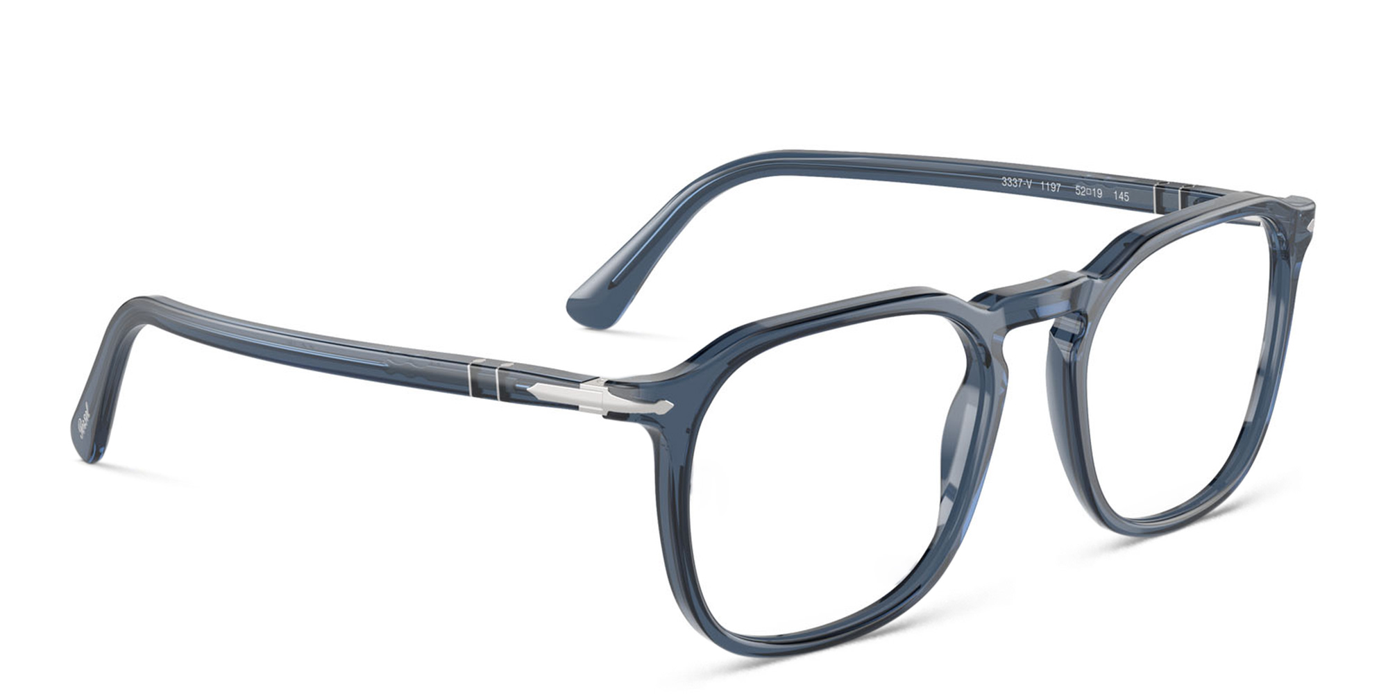 PERSOL Unisex Panthos Eyeglasses in Transparent Blue – Product Photo 4