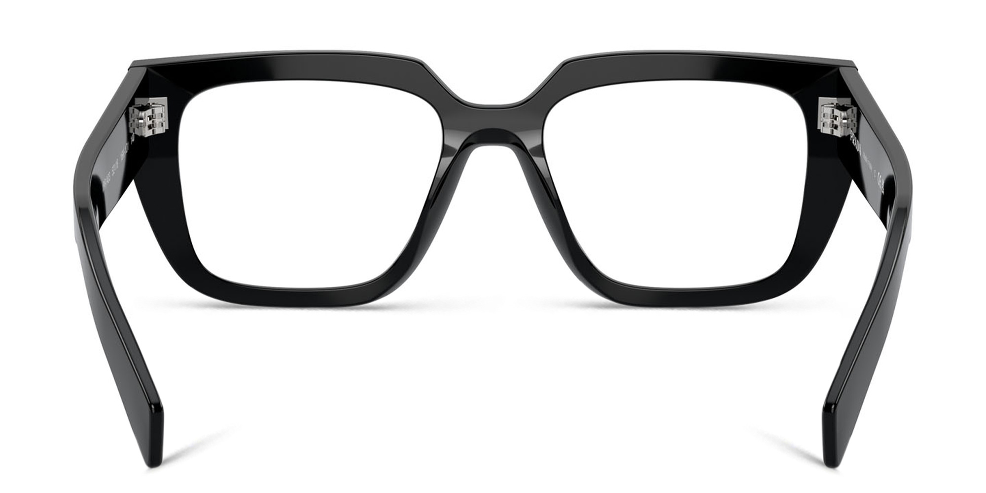 Shop PRADA Logo Irregular Eyeglasses in Black online.