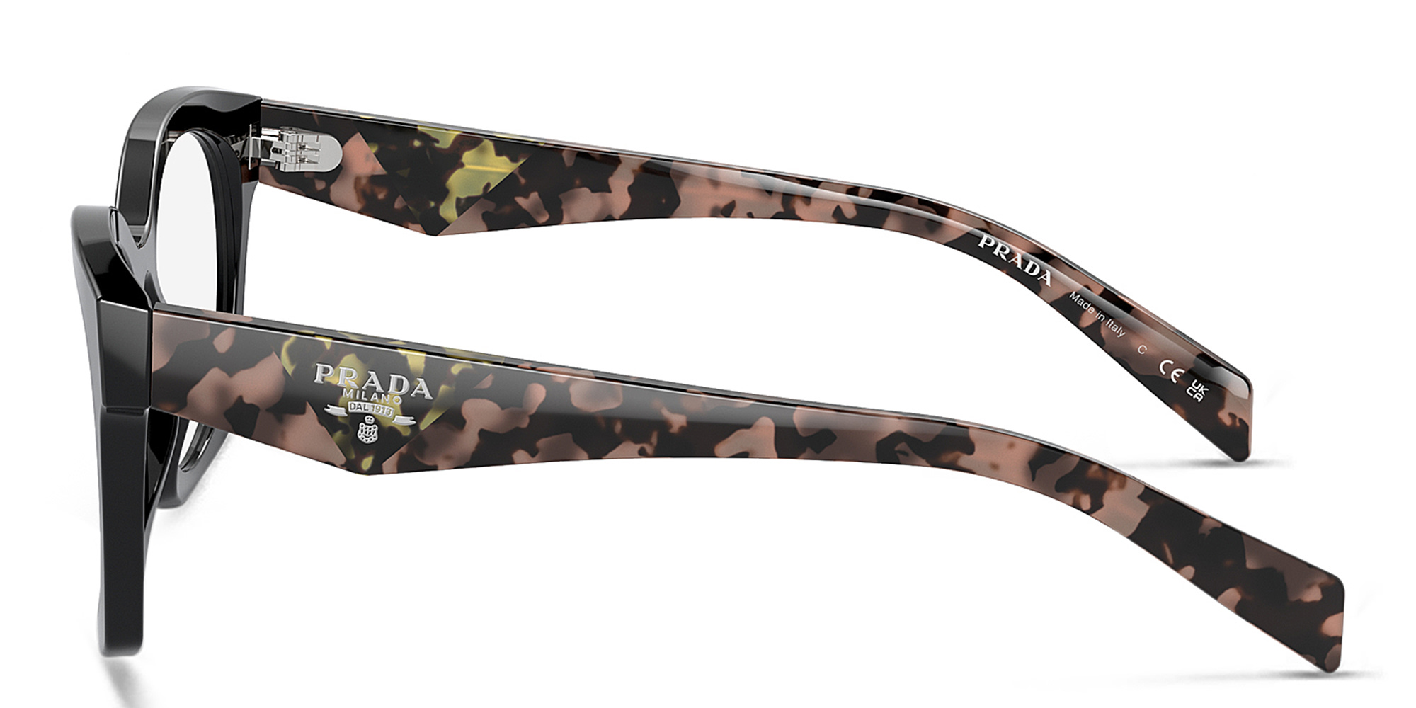 Shop PRADA Irregular Eyeglasses in Black online.