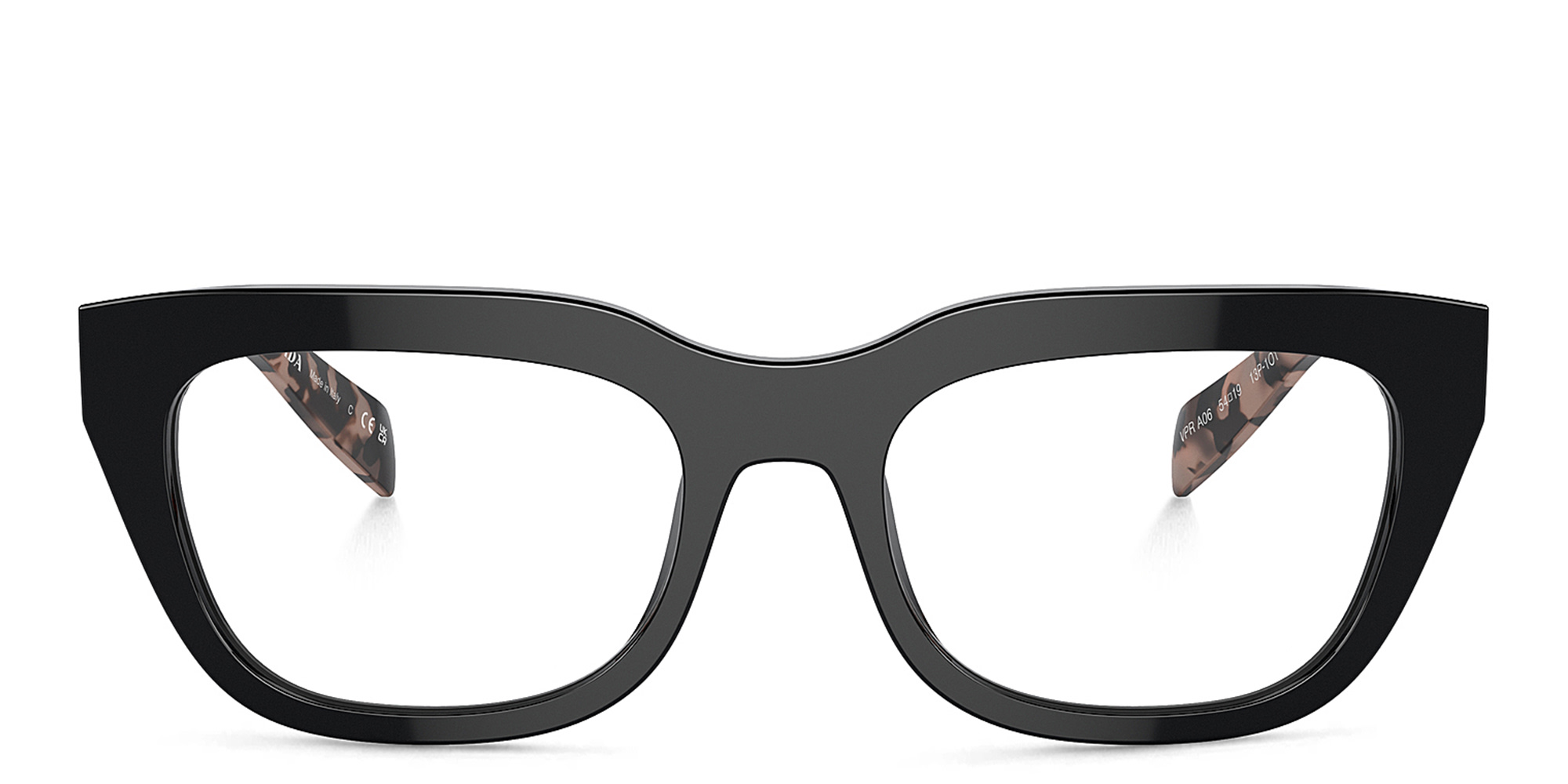 Shop PRADA Irregular Eyeglasses in Black online.