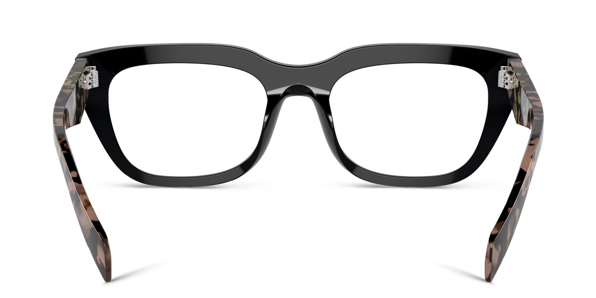 Shop PRADA Irregular Eyeglasses in Black online.