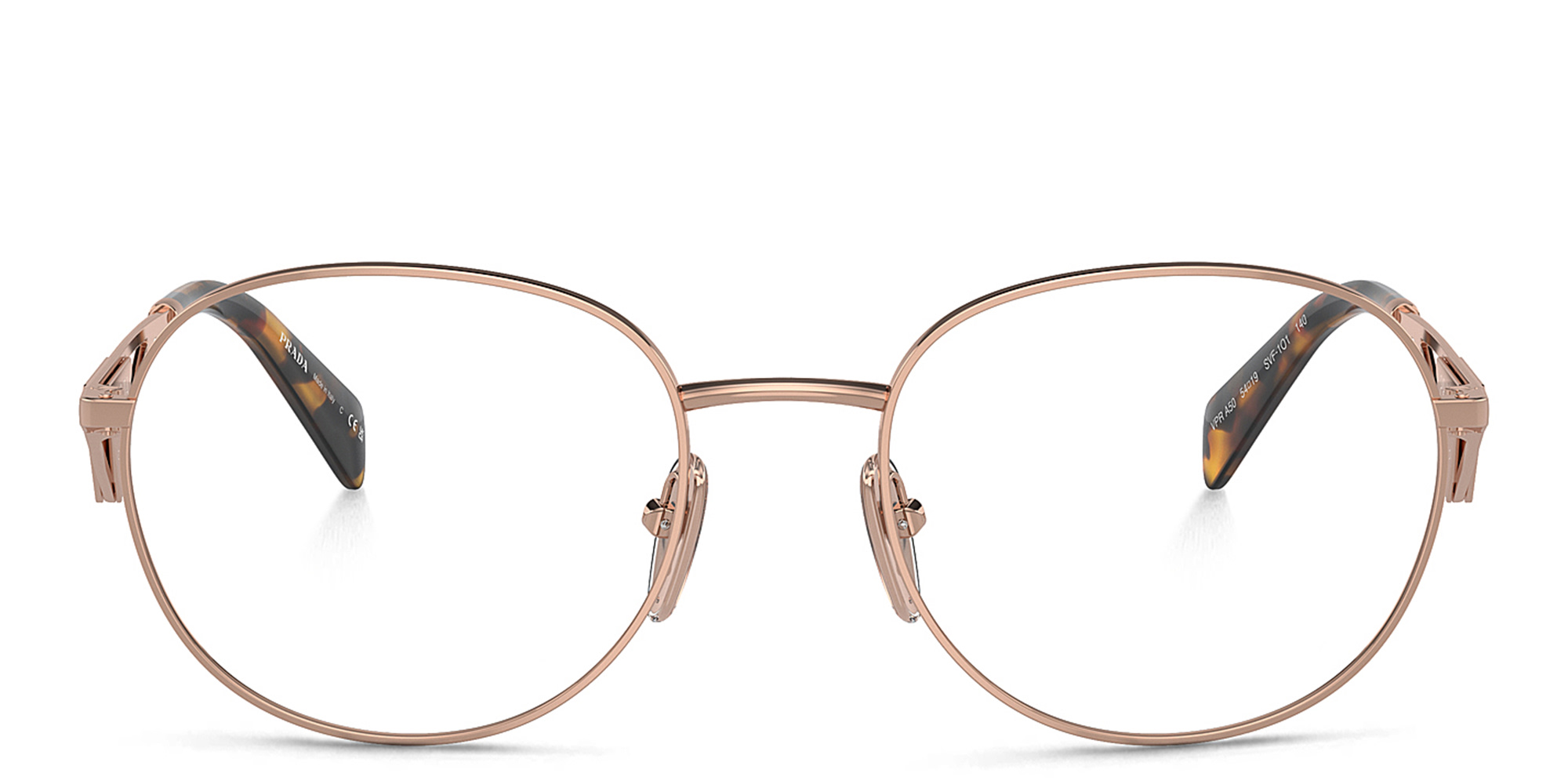 Shop PRADA Round Eyeglasses in Rose Gold online.