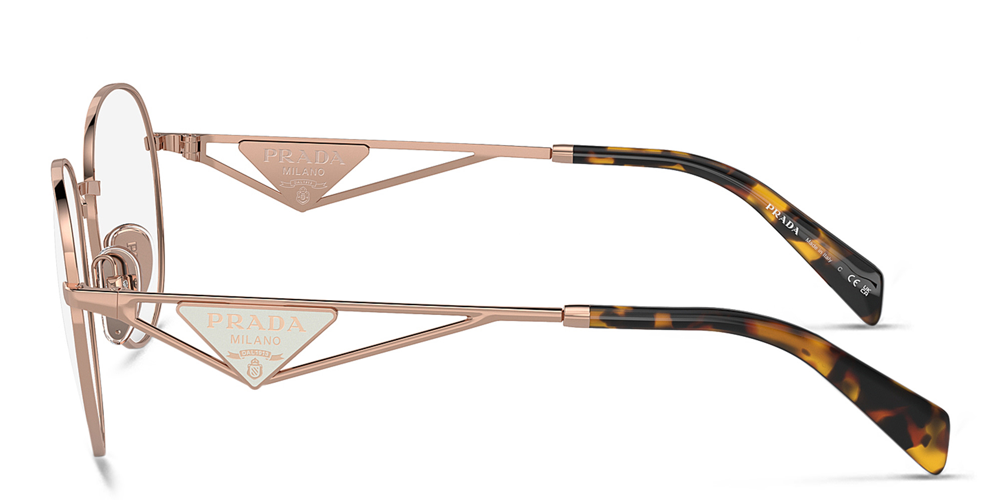 Shop PRADA Round Eyeglasses in Rose Gold online.