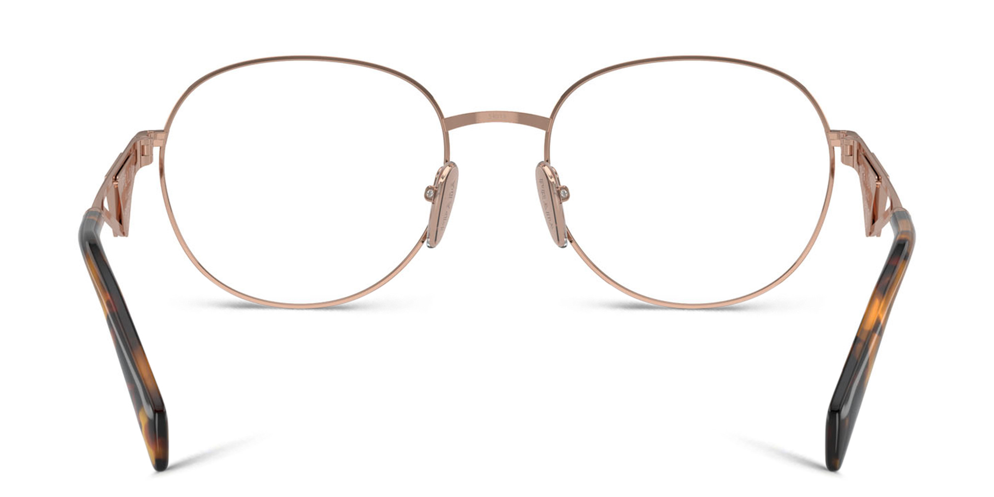 Shop PRADA Round Eyeglasses in Rose Gold online.