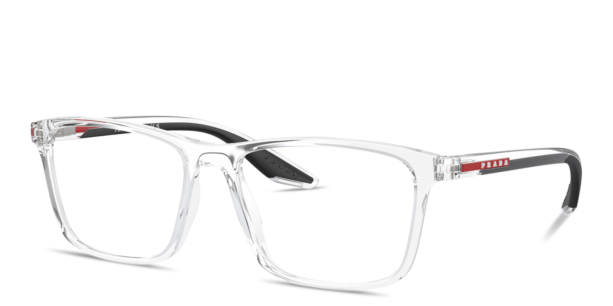 Shop Prada Linea Rossa Logo Pillow Eyeglasses in Clear online.