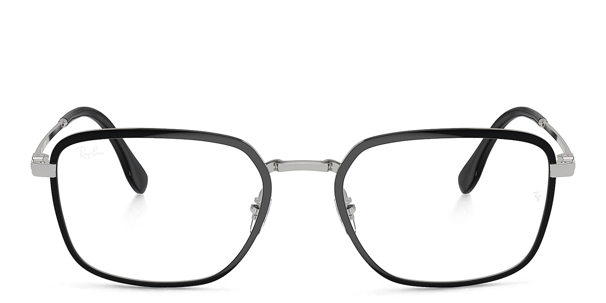 Shop Ray-Ban Unisex Square Eyeglasses in Black On Silver online.
