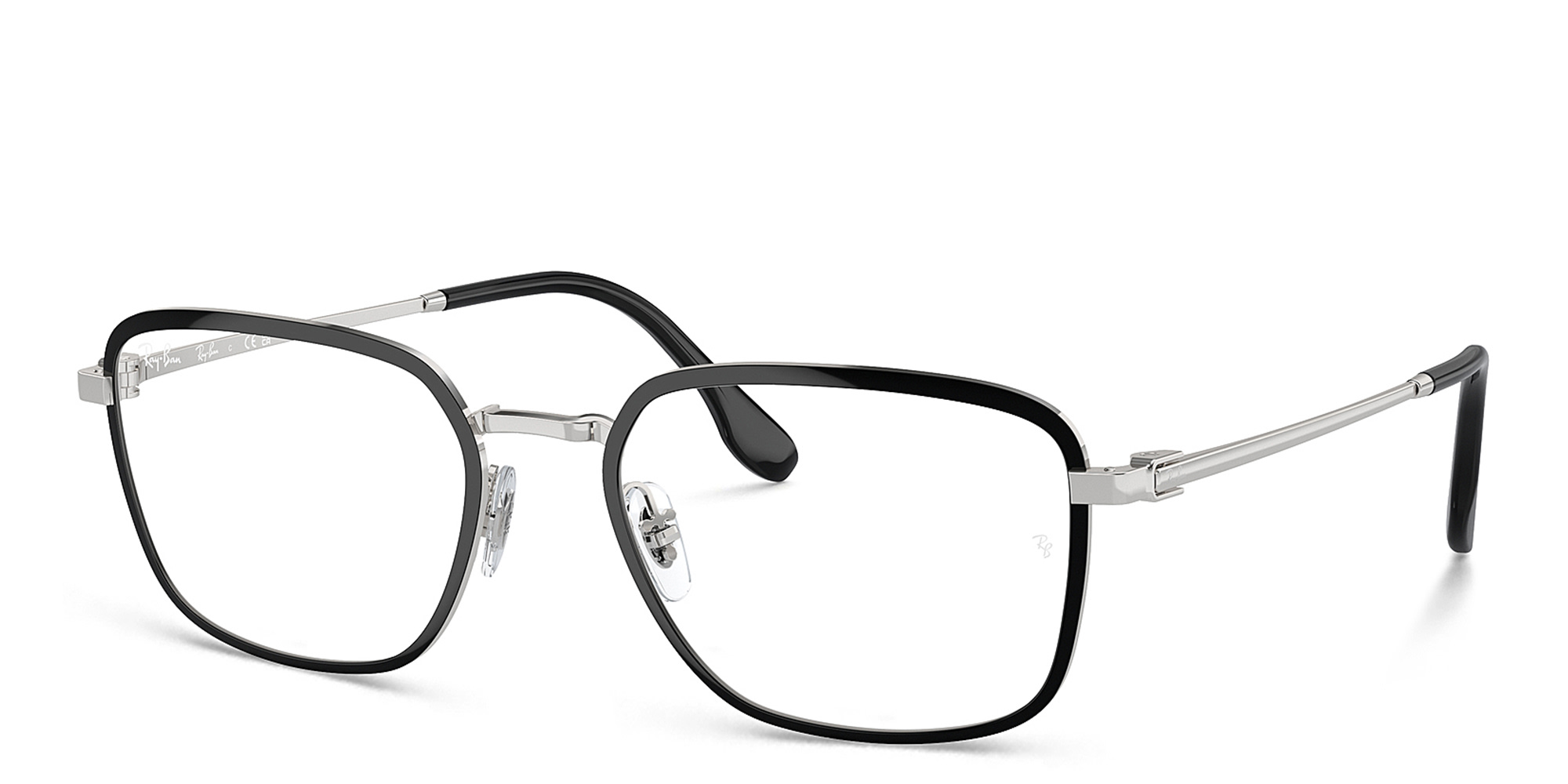 Shop Ray-Ban Unisex Square Eyeglasses in Black On Silver online.