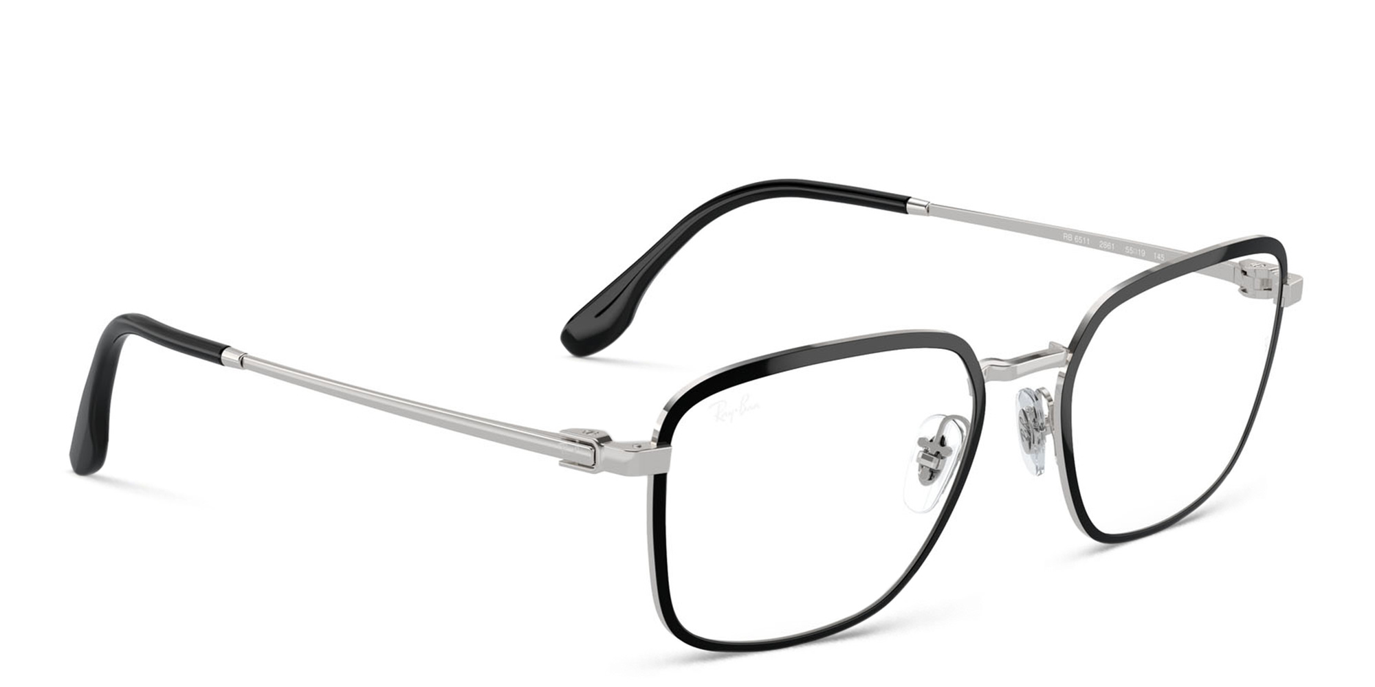 Shop Ray-Ban Unisex Square Eyeglasses in Black On Silver online.