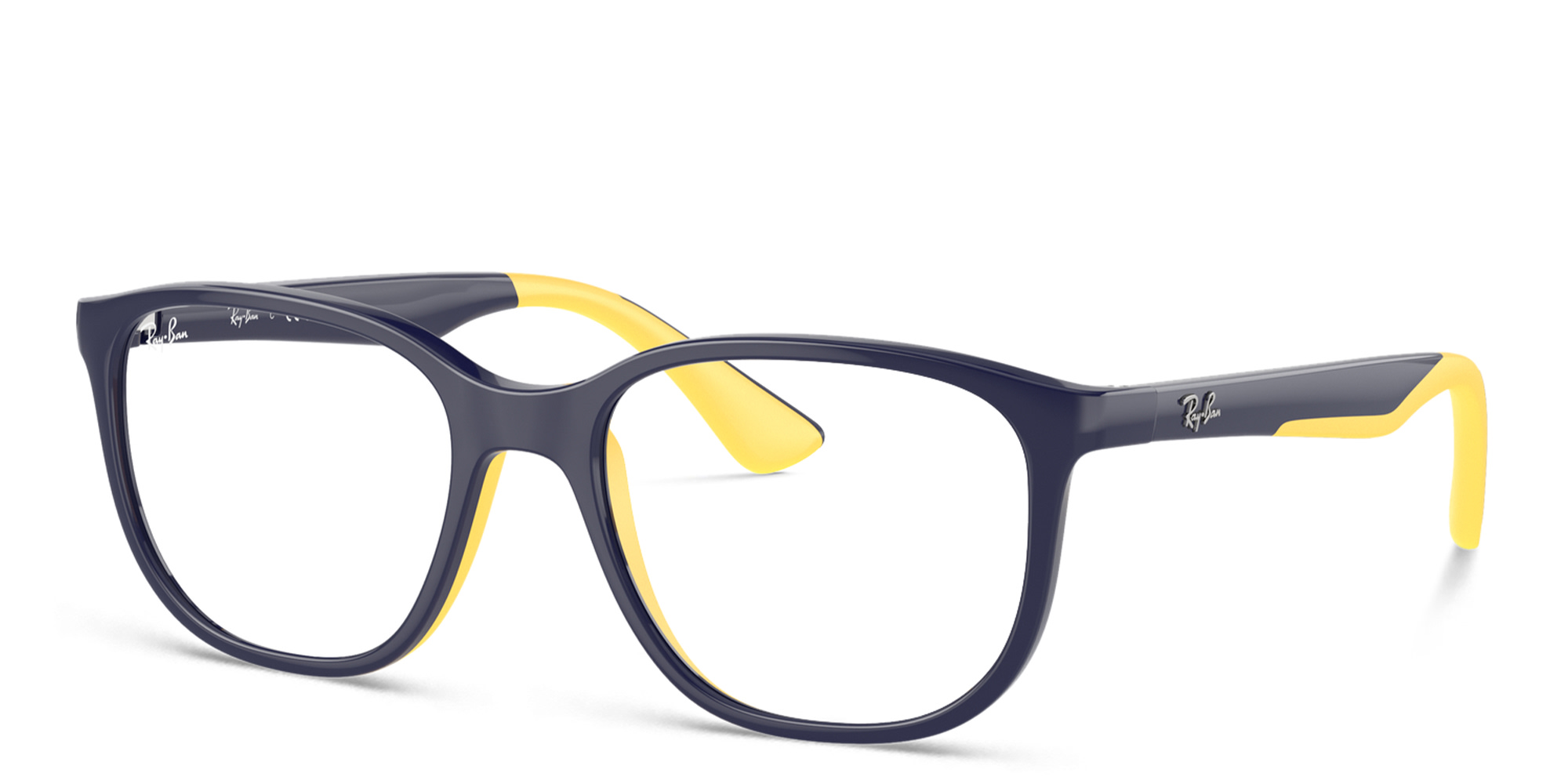 Shop Ray-Ban Junior Kids Square Eyeglasses in Dark Blue On Yellow online.