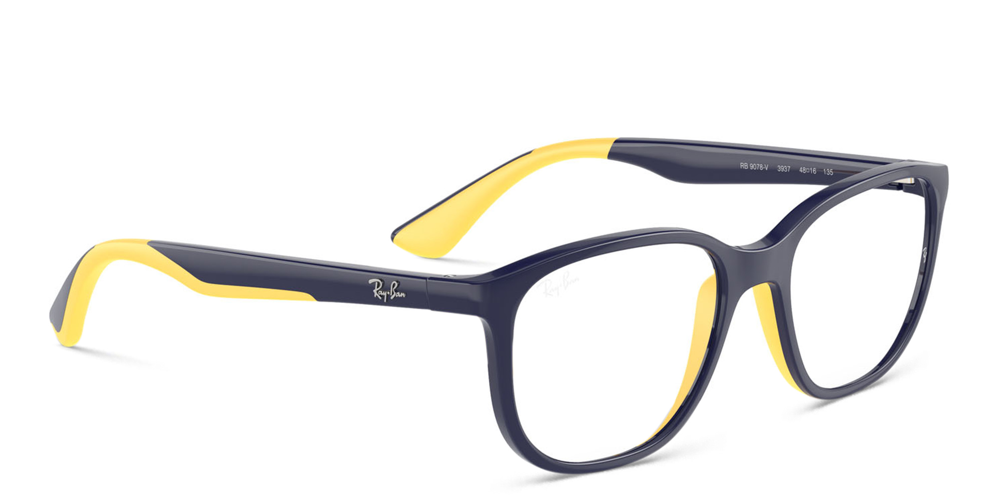 Shop Ray-Ban Junior Kids Square Eyeglasses in Dark Blue On Yellow online.