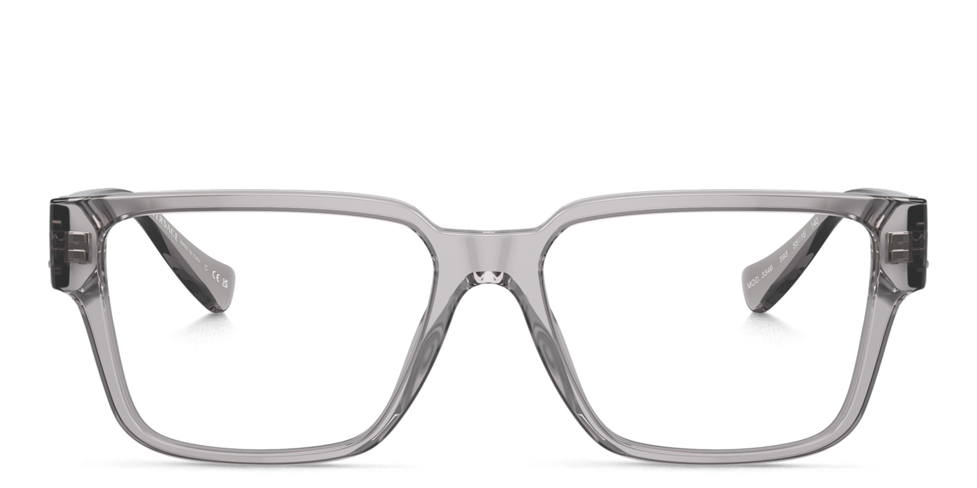 VERSACE Rectangle Eyeglasses in Grey Transparent – Product Photo 1