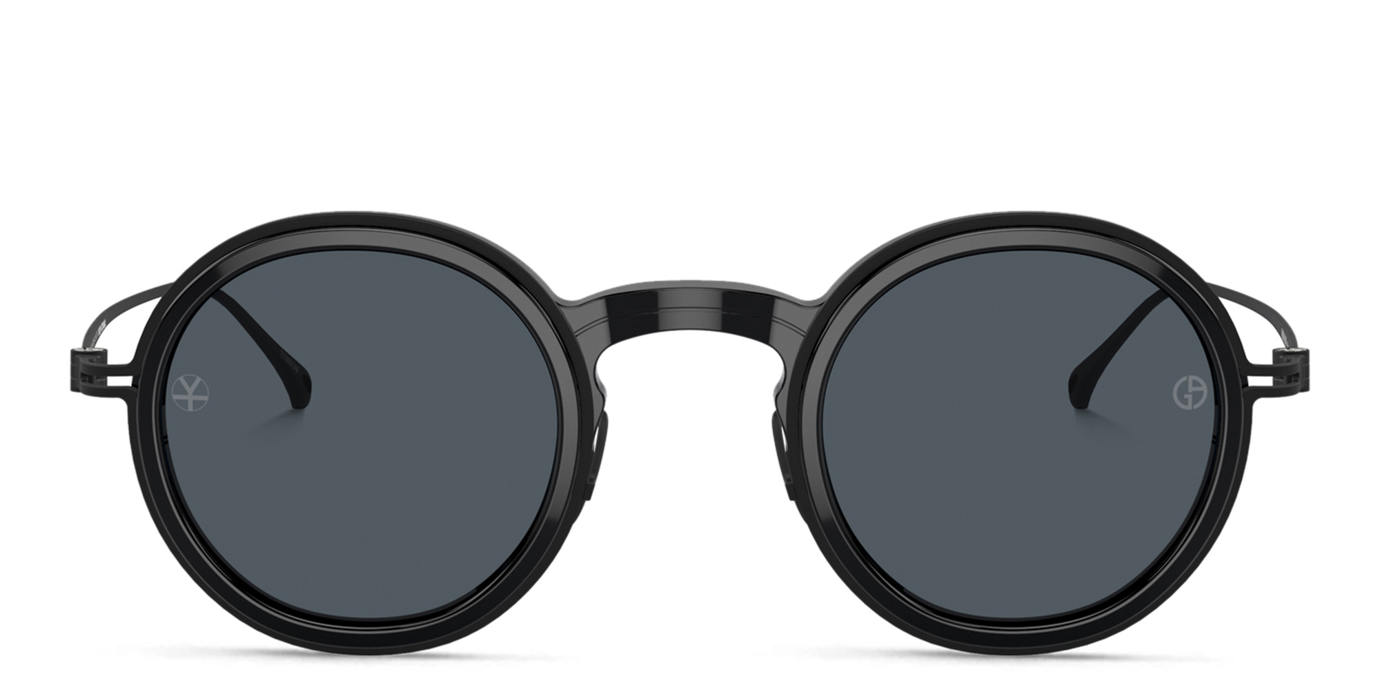 GIORGIO ARMANI Unisex Round Sunglasses in Shiny Black – Product Photo 1