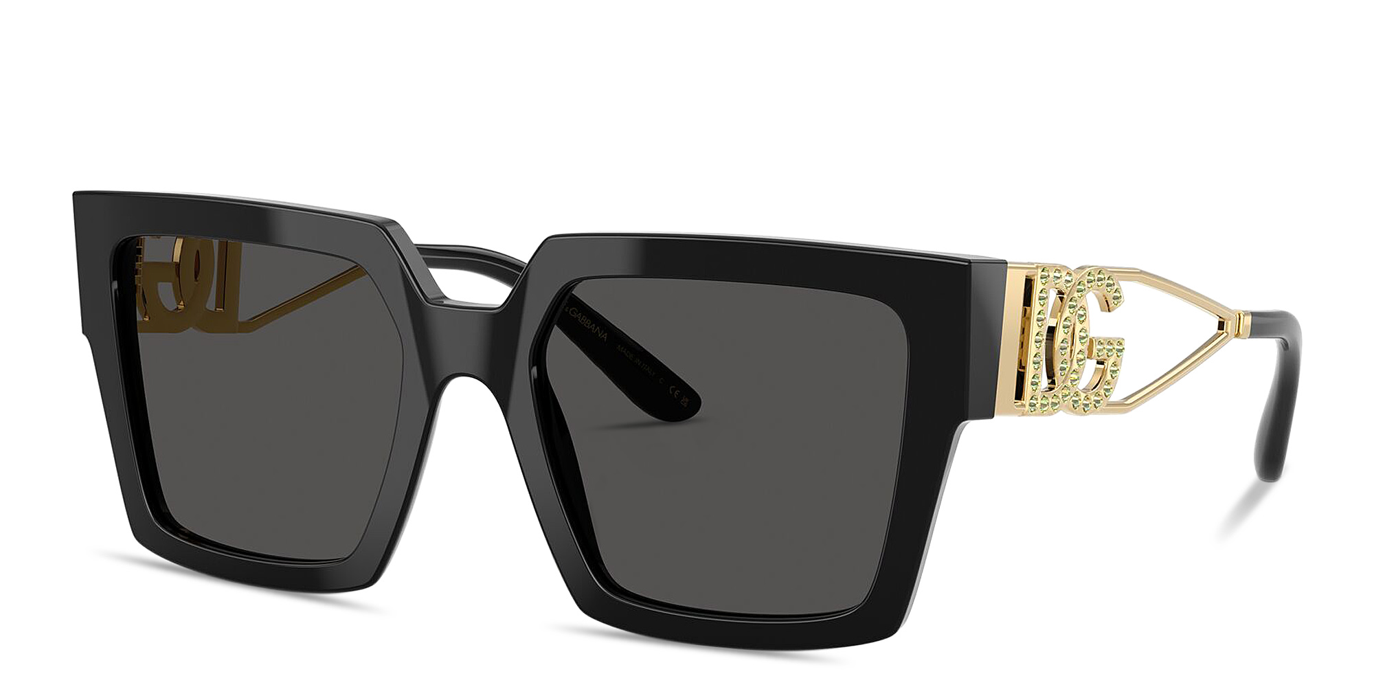 Shop Dolce & Gabbana Rhinestone DG Logo Square Sunglasses in Black online.