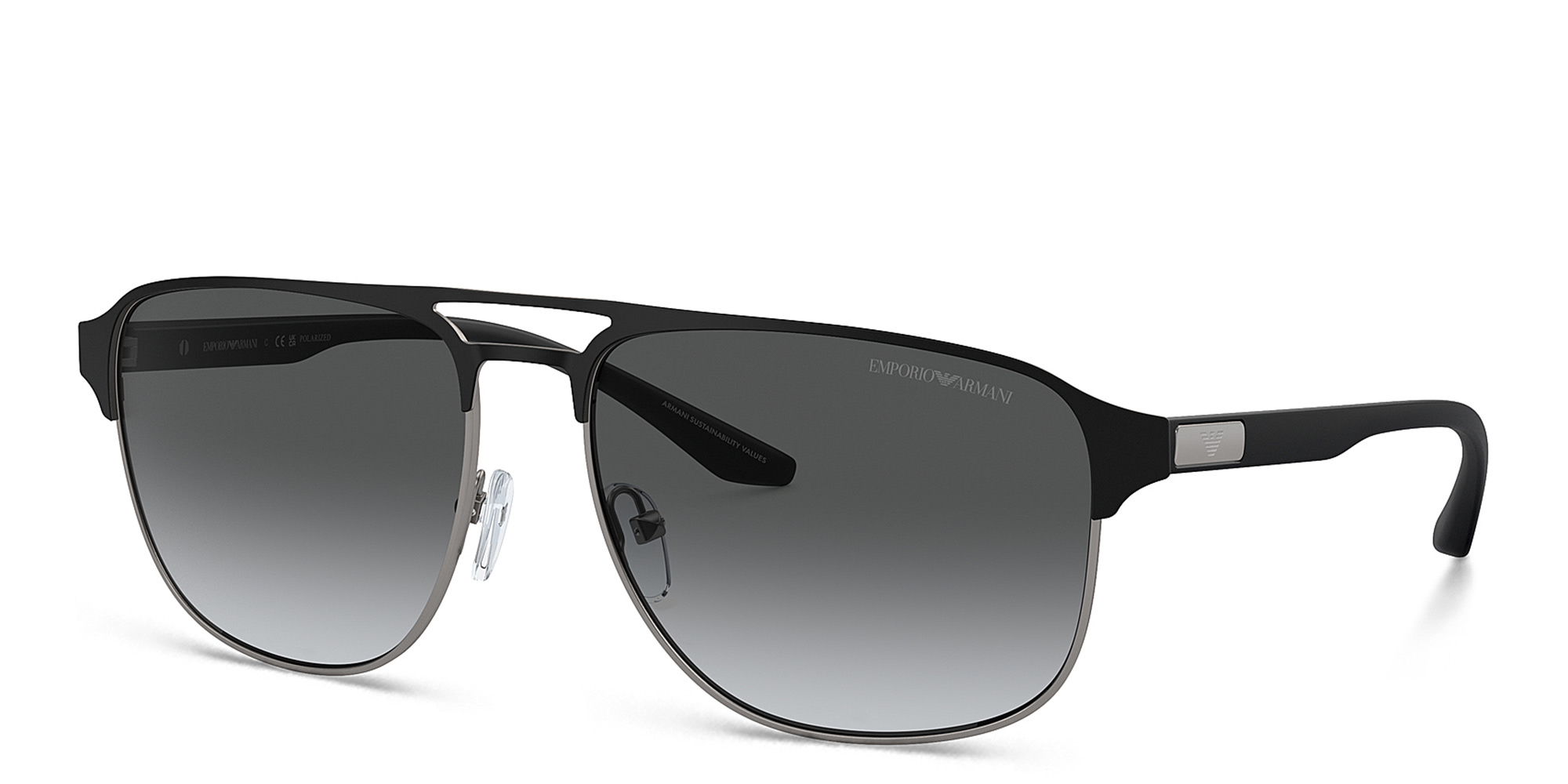 Shop Emporio Armani Pilot Sunglasses in Matte Gunmetal/Black online.
