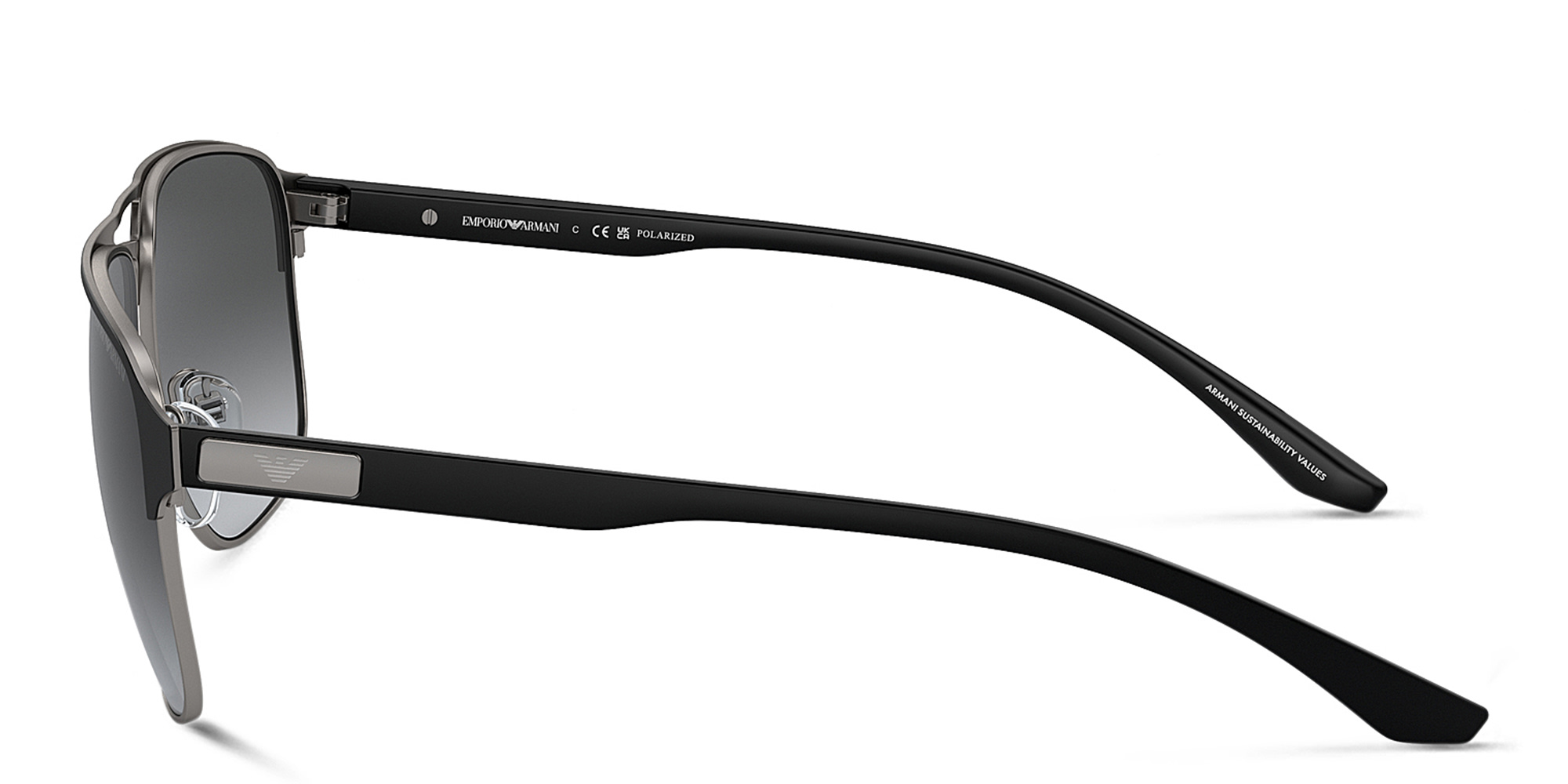 Shop Emporio Armani Pilot Sunglasses in Matte Gunmetal/Black online.