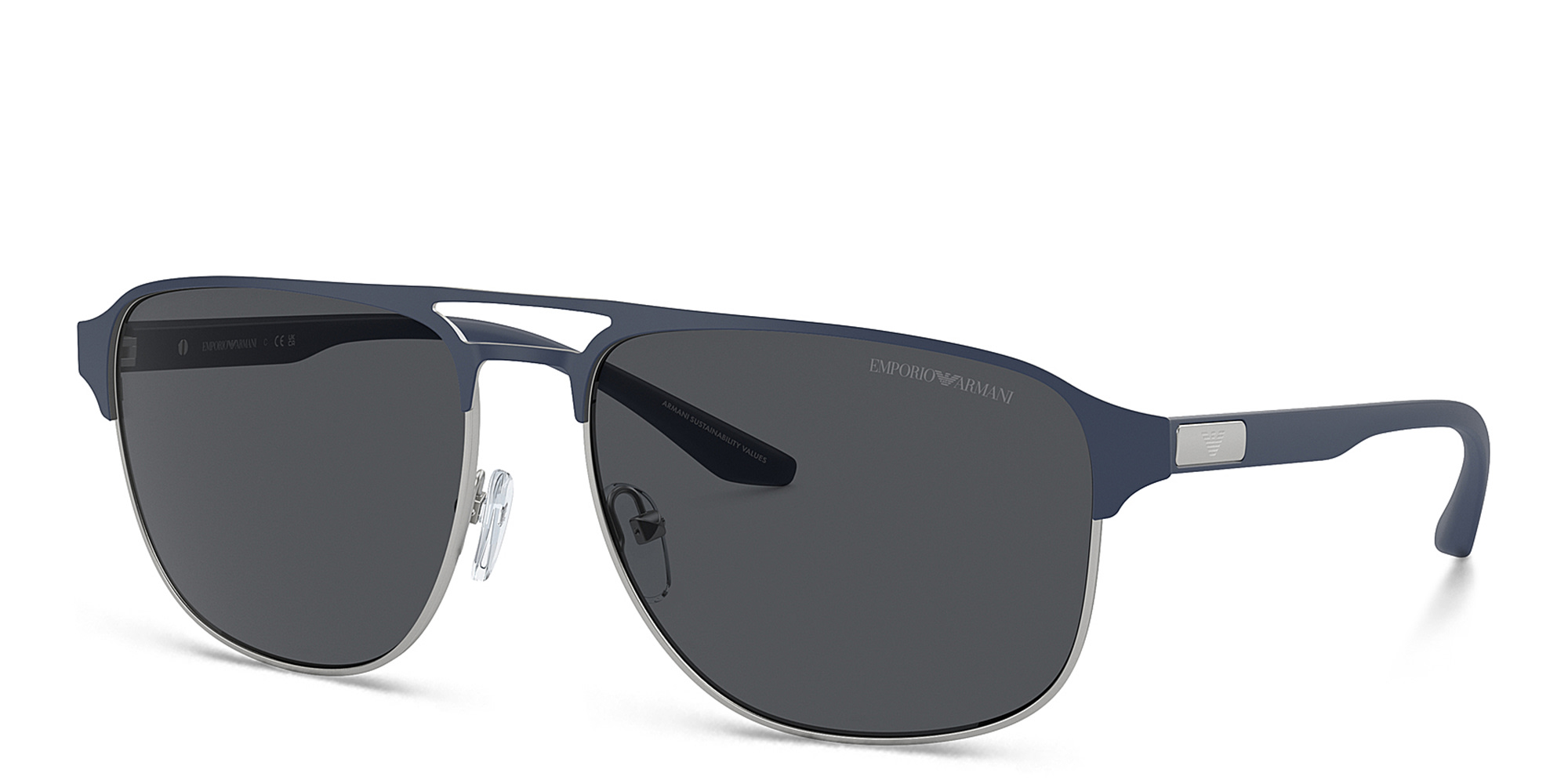 Emporio Armani Pilot Sunglasses in Matte Silver/Bluette – Product Photo 2