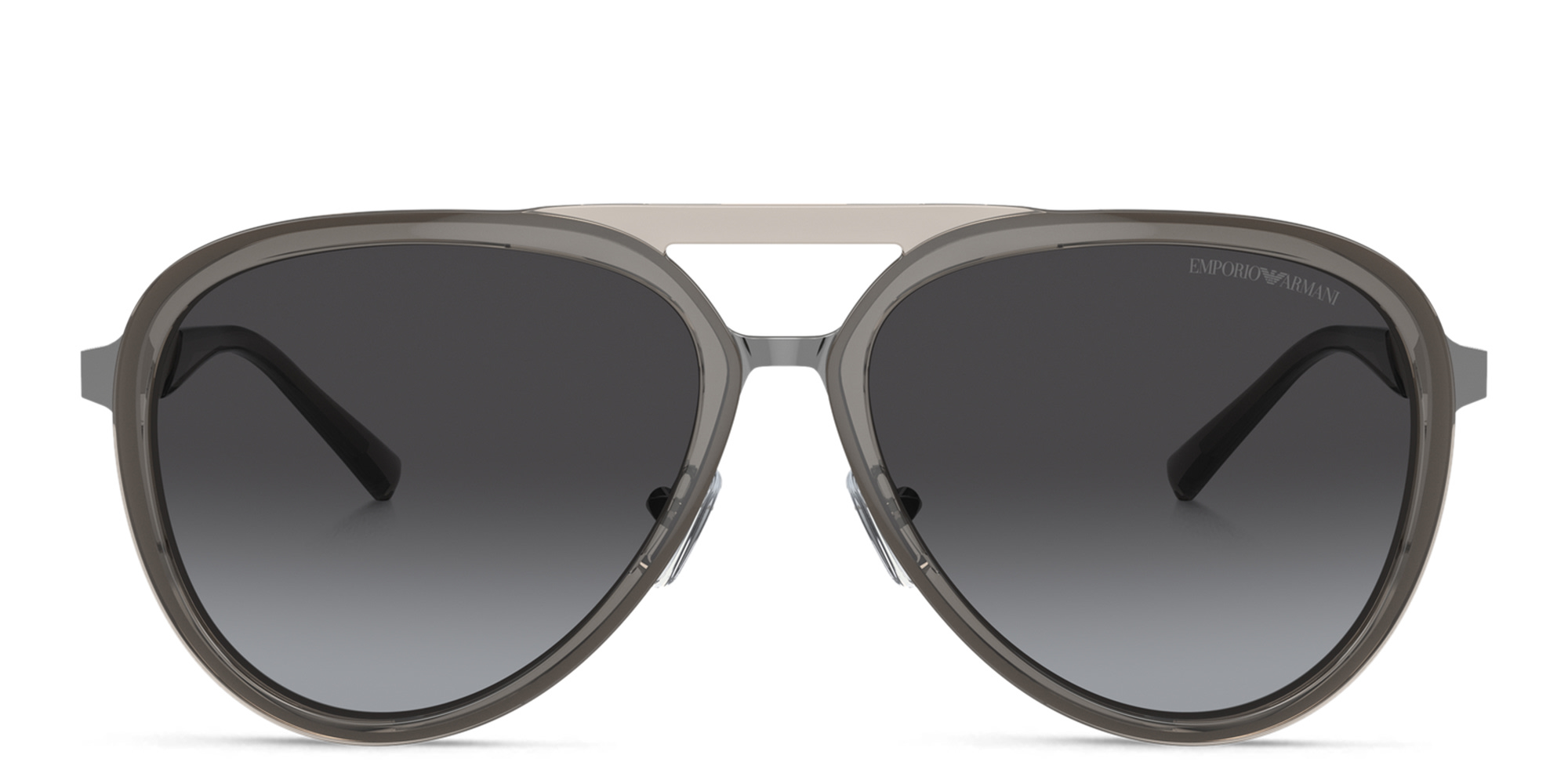 Shop Emporio Armani Pilot Sunglasses in Shiny Transparent Smoke online.