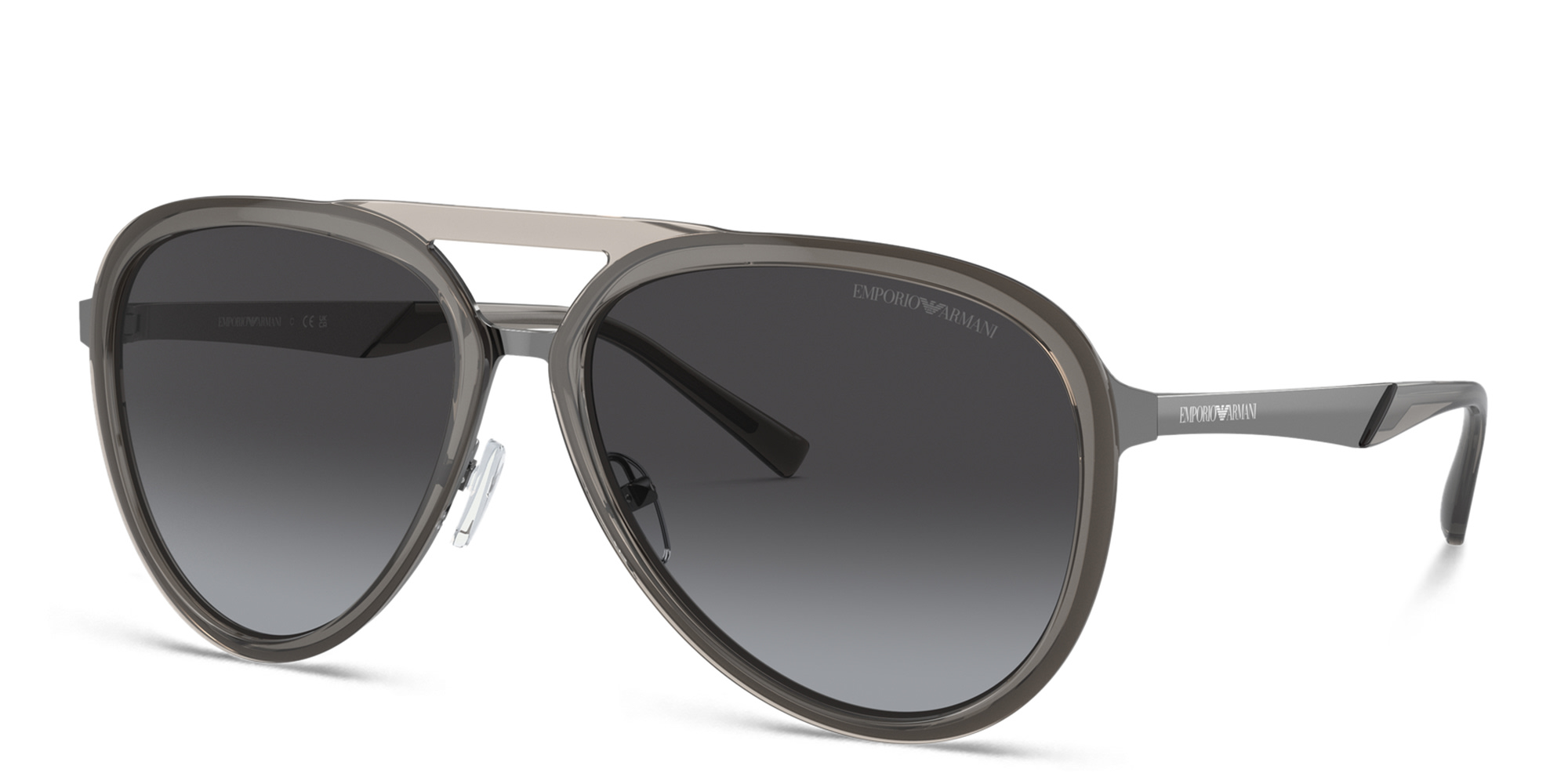 Shop Emporio Armani Pilot Sunglasses in Shiny Transparent Smoke online.
