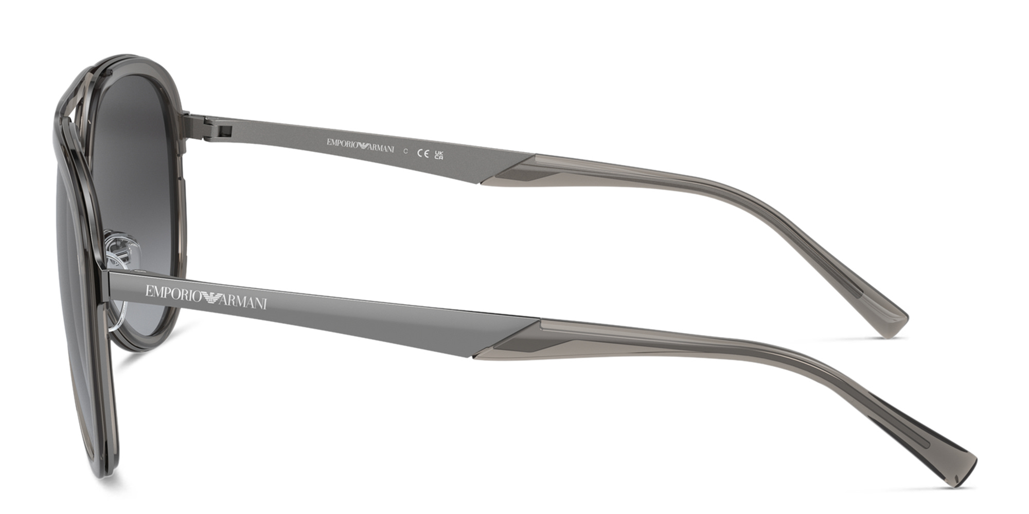 Shop Emporio Armani Pilot Sunglasses in Shiny Transparent Smoke online.