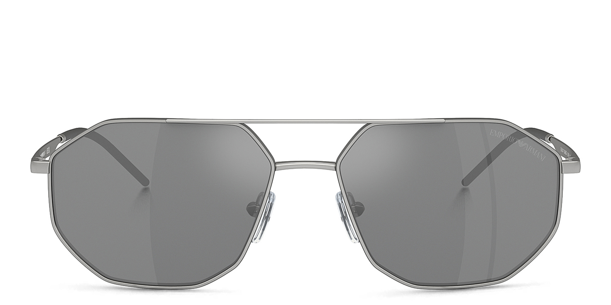 Shop Emporio Armani Irregular Sunglasses in Matte Silver online.