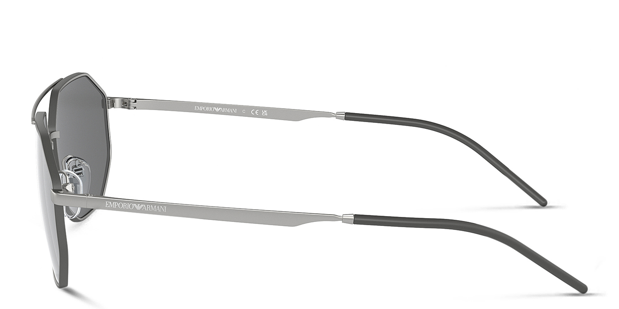 Shop Emporio Armani Irregular Sunglasses in Matte Silver online.