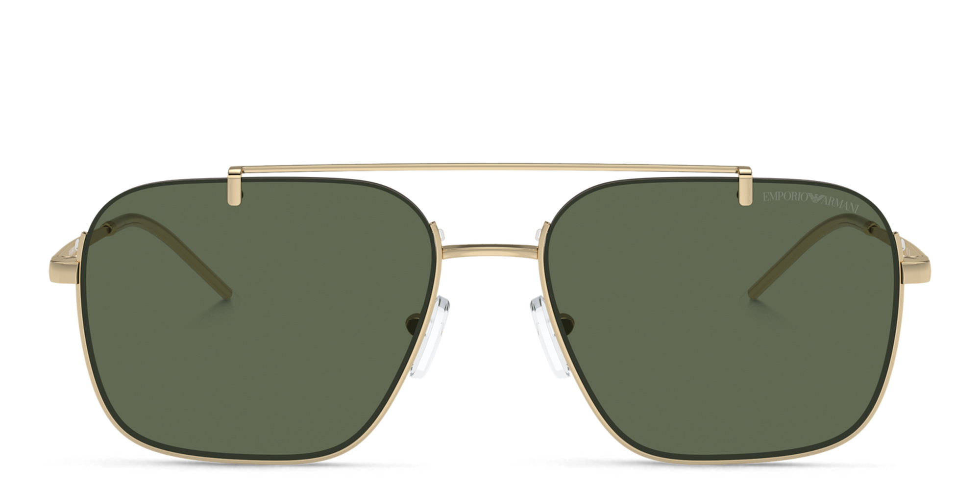 Shop Emporio Armani Half-Rim Rectangle Sunglasses in Shiny Pale Gold online.