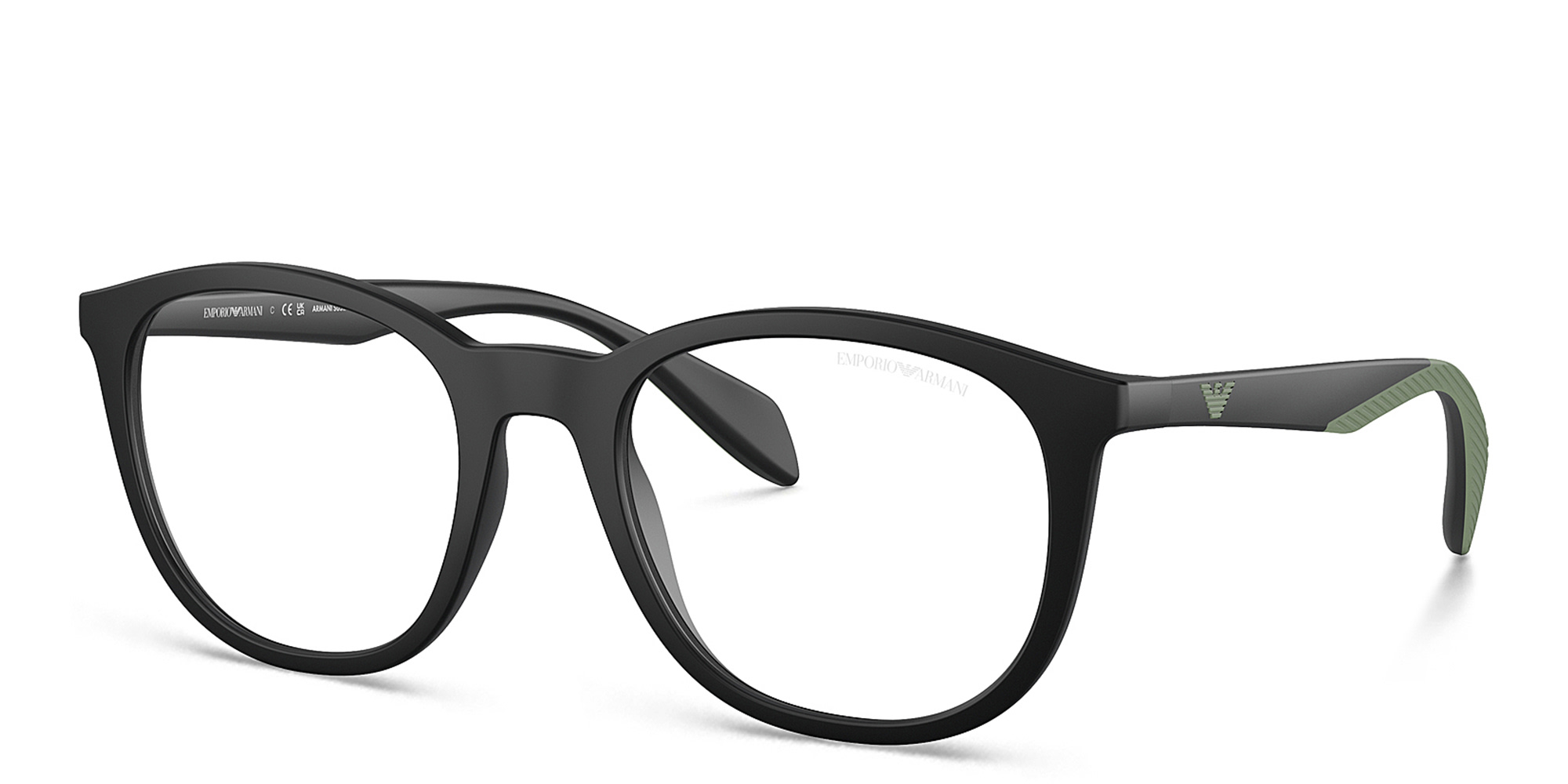 Shop Emporio Armani Clip-On Round Eyeglasses in Black online.