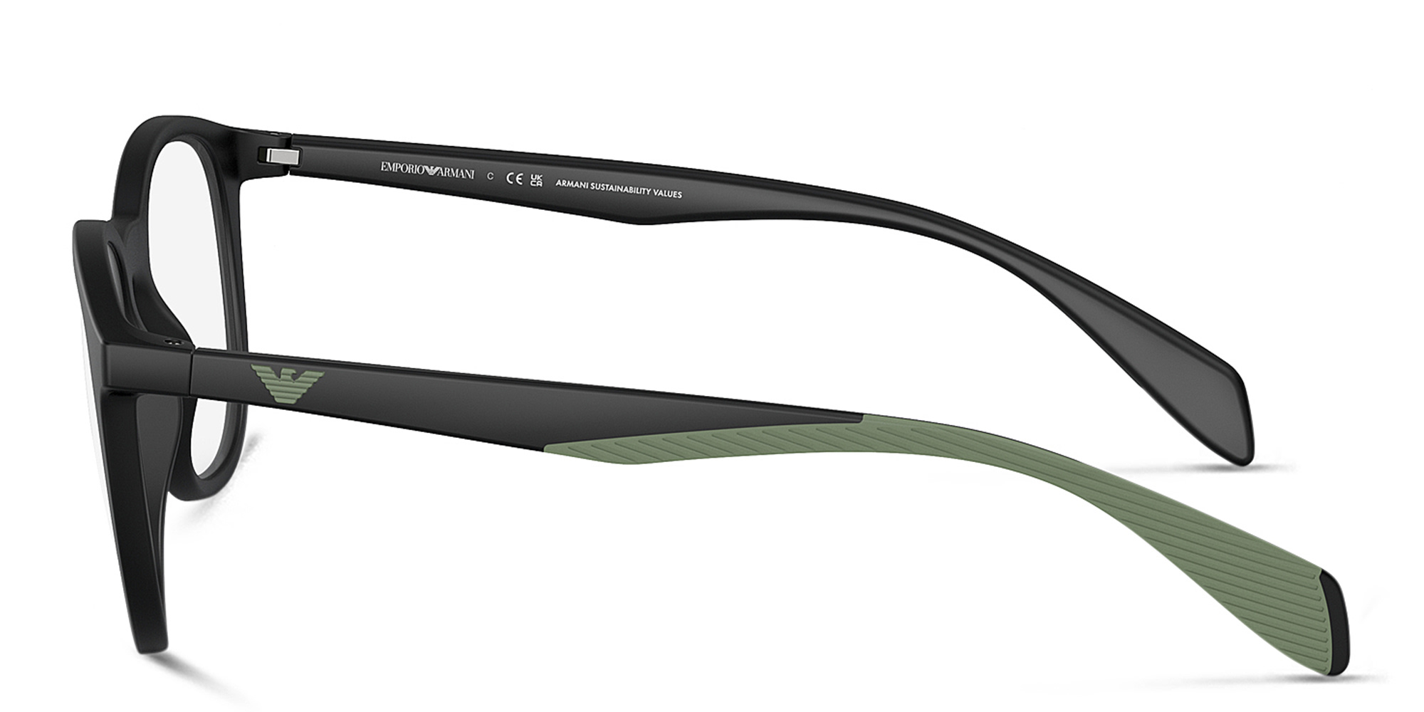 Shop Emporio Armani Clip-On Round Eyeglasses in Black online.
