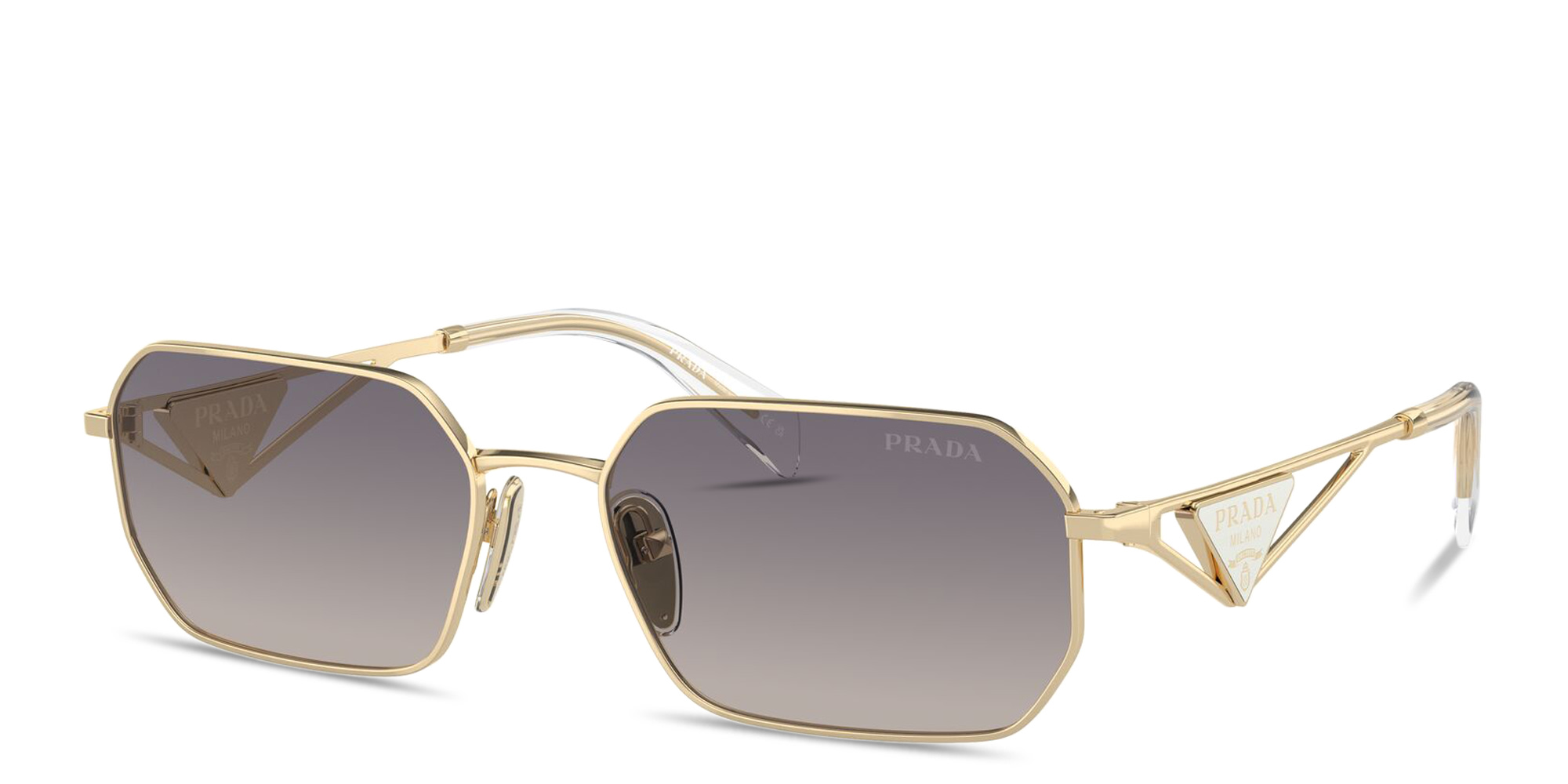 PRADA Triangle Logo Irregular Sunglasses in Gold – Product Photo 2