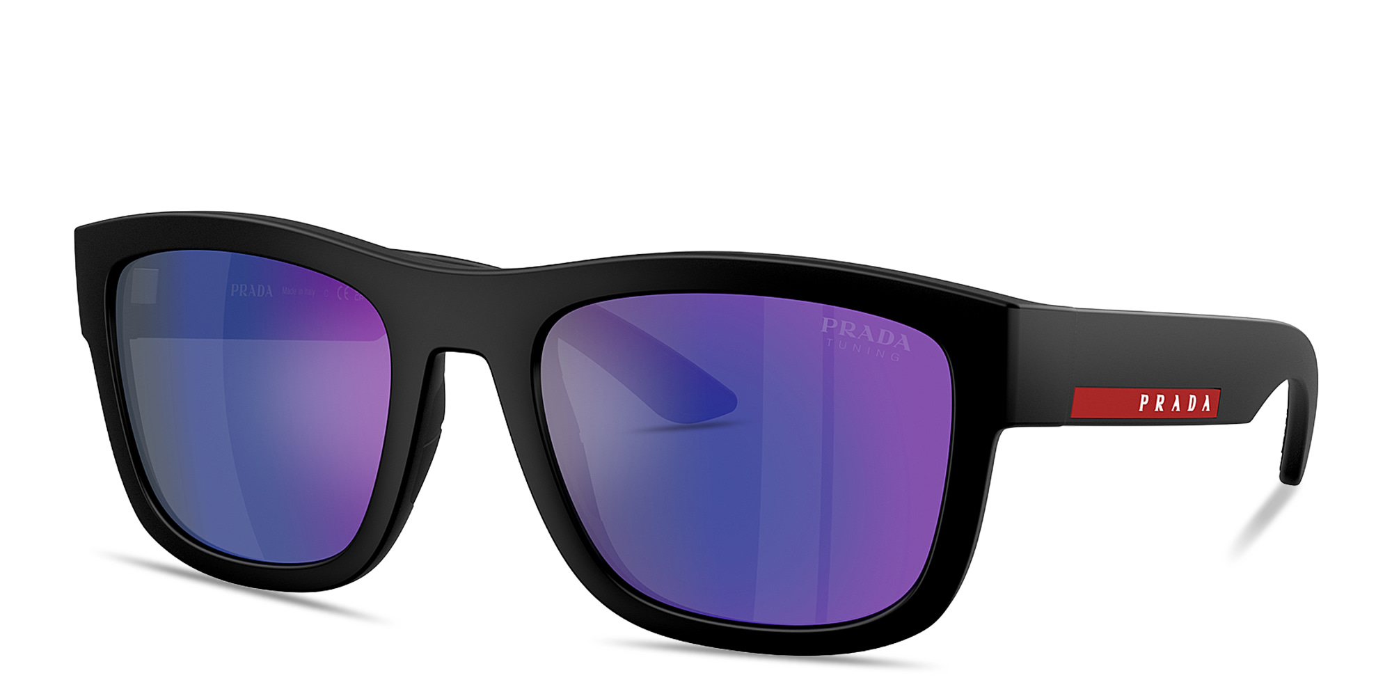 Shop Prada Linea Rossa Logo Signature Square Sunglasses in Matte Black online.