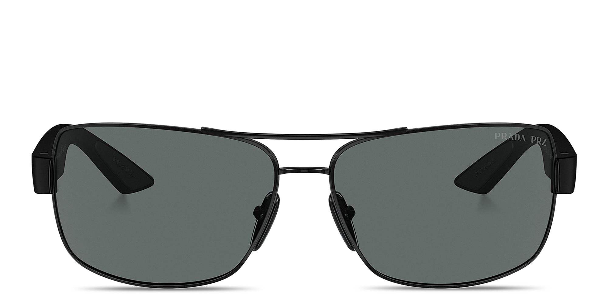 Shop Prada Linea Rossa Logo Signature Wide Rectangle Sunglasses in Black online.