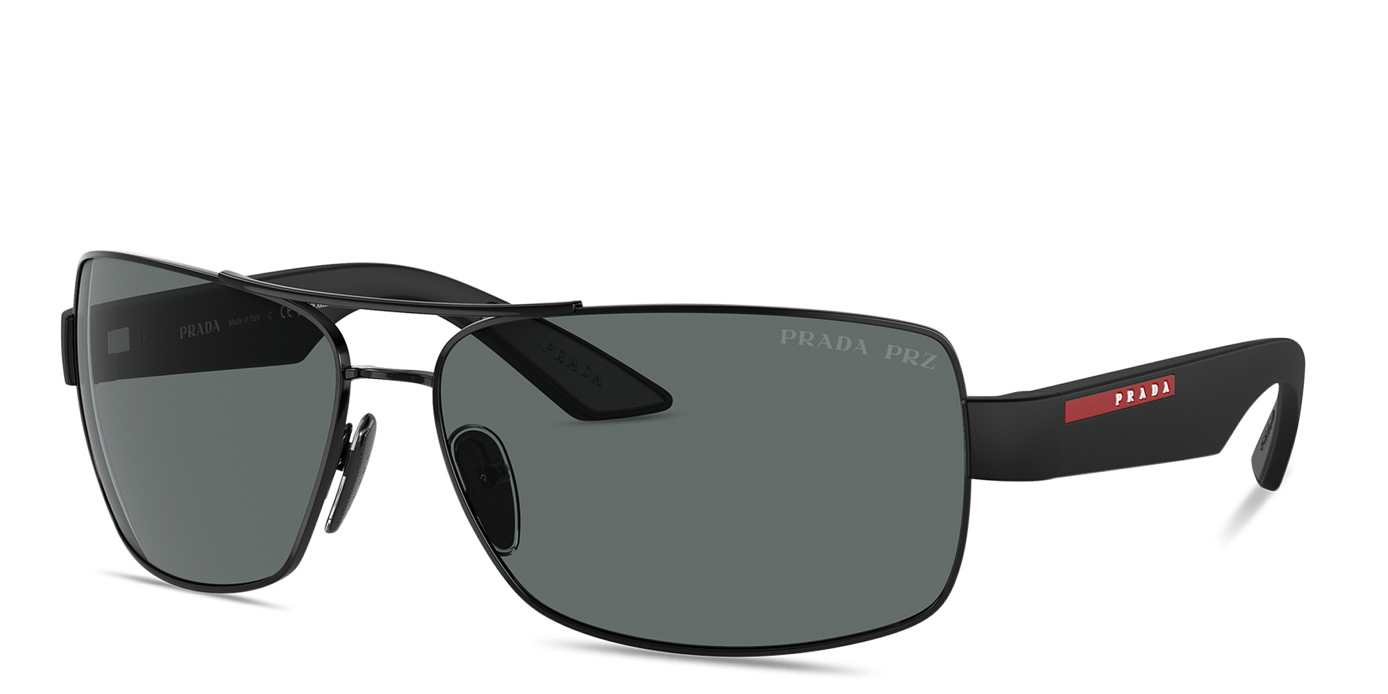 Shop Prada Linea Rossa Logo Signature Wide Rectangle Sunglasses in Black online.