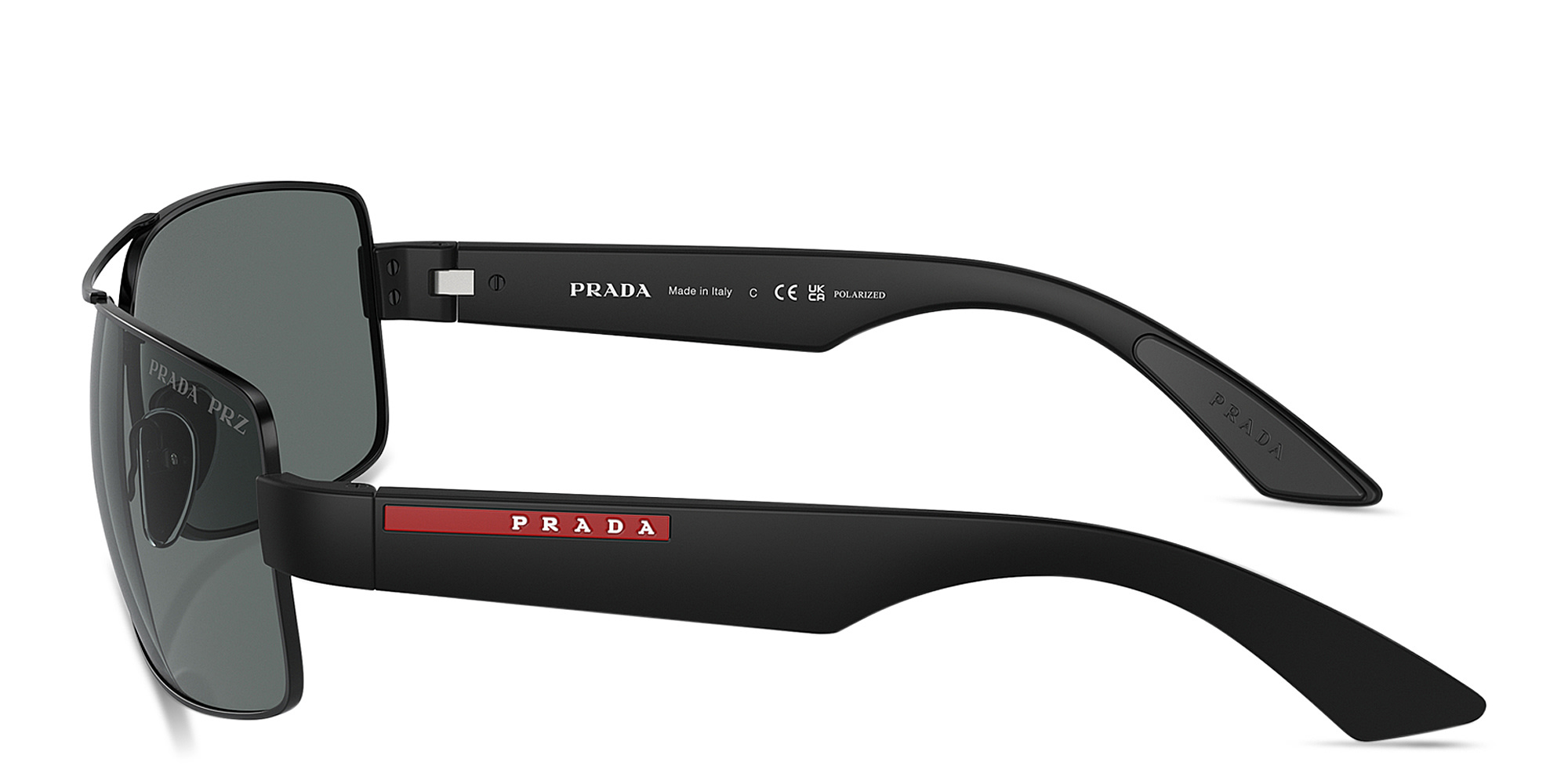 Shop Prada Linea Rossa Logo Signature Wide Rectangle Sunglasses in Black online.