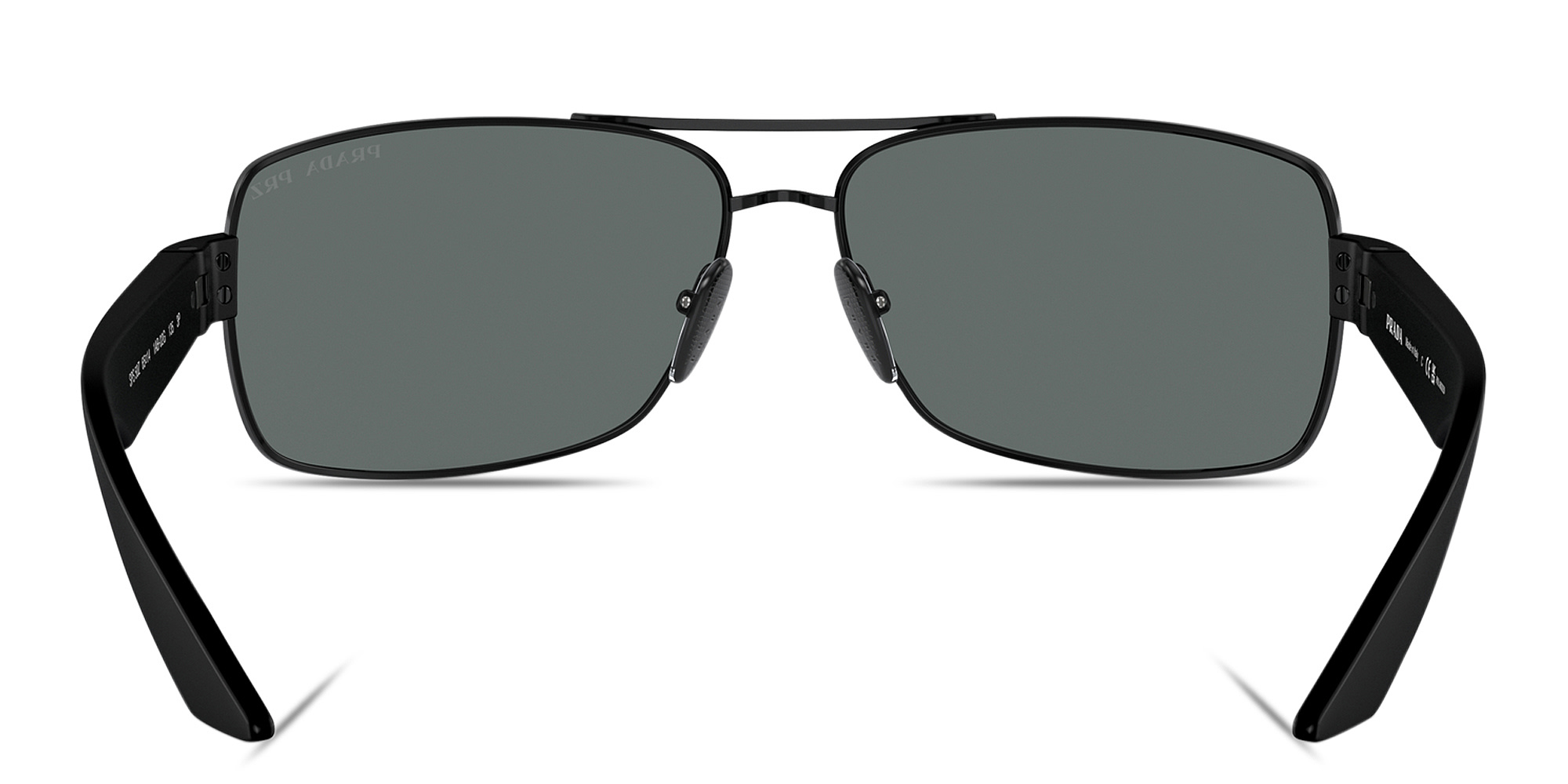 Shop Prada Linea Rossa Logo Signature Wide Rectangle Sunglasses in Black online.